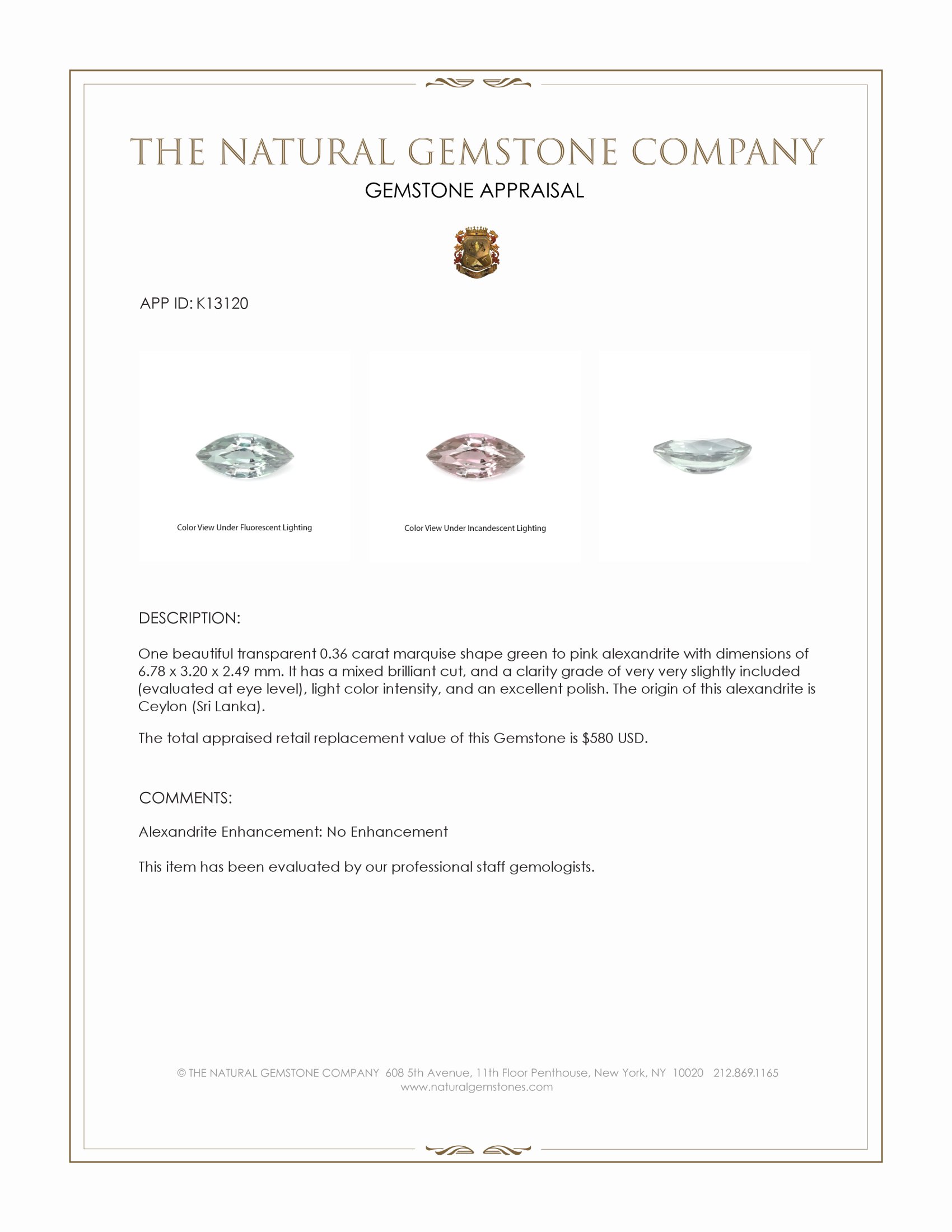 0.36 Ct. Alexandrite from Ceylon (Sri Lanka)