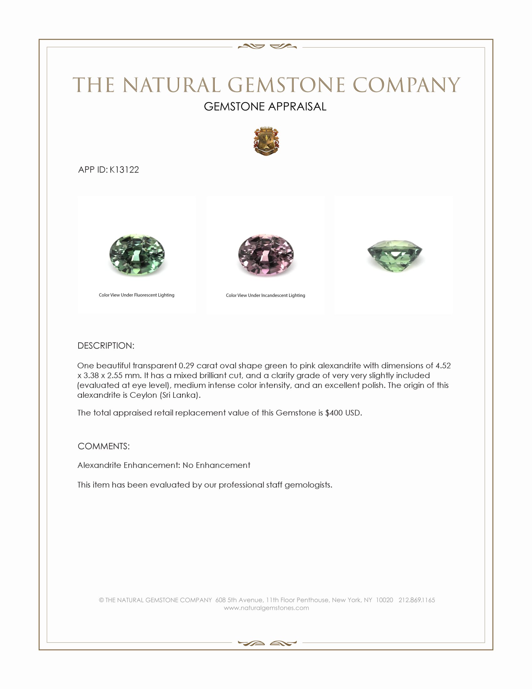 0.29 Ct. Alexandrite from Ceylon (Sri Lanka)