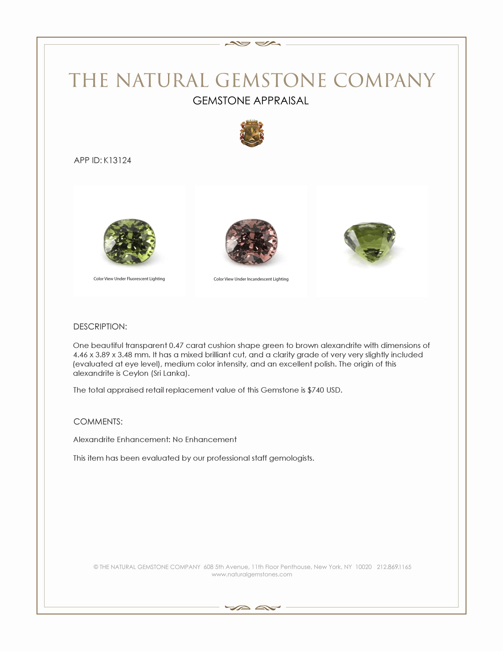 0.47 Ct. Alexandrite from Ceylon (Sri Lanka)