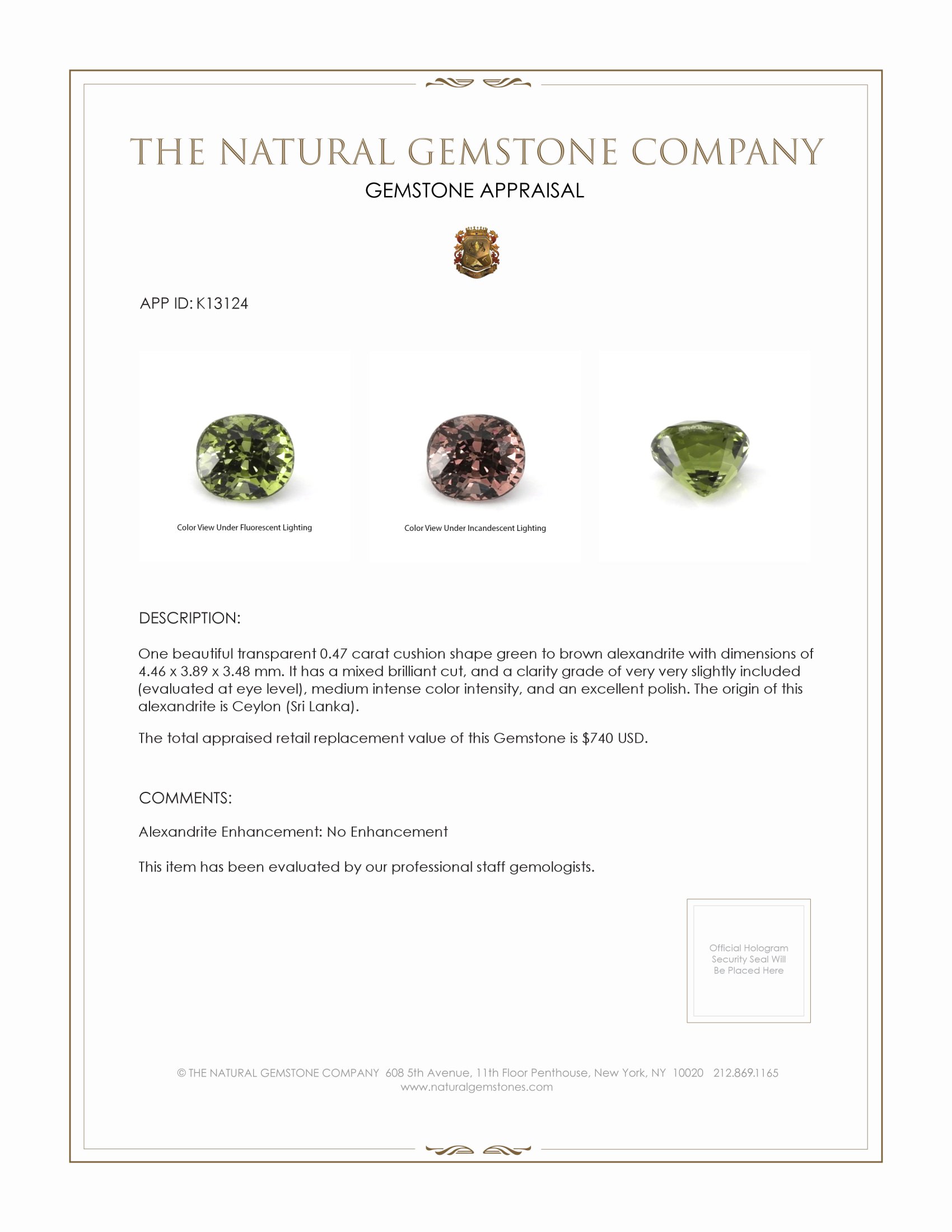 0.47 Ct. Alexandrite from Ceylon (Sri Lanka)