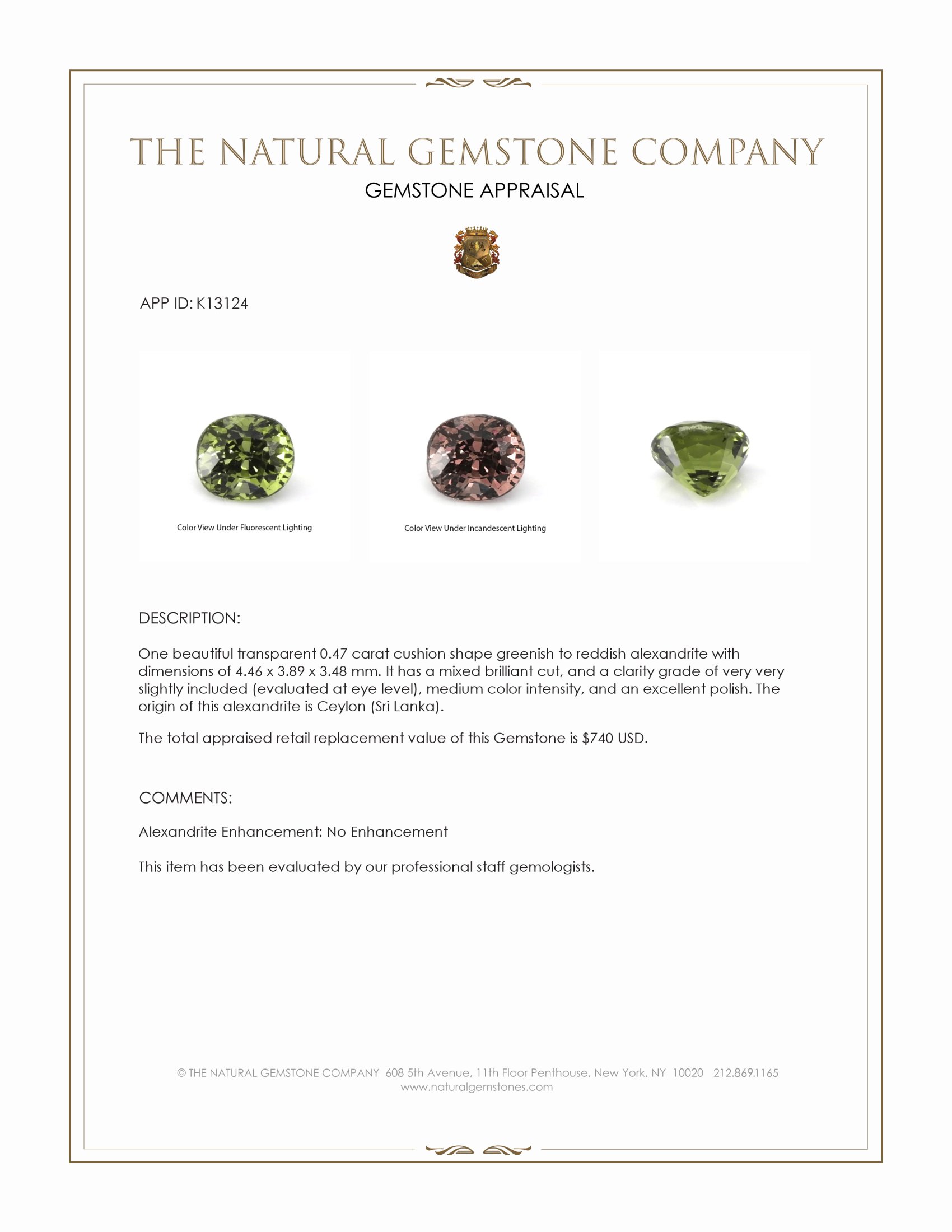 0.47 Ct. Alexandrite from Ceylon (Sri Lanka)