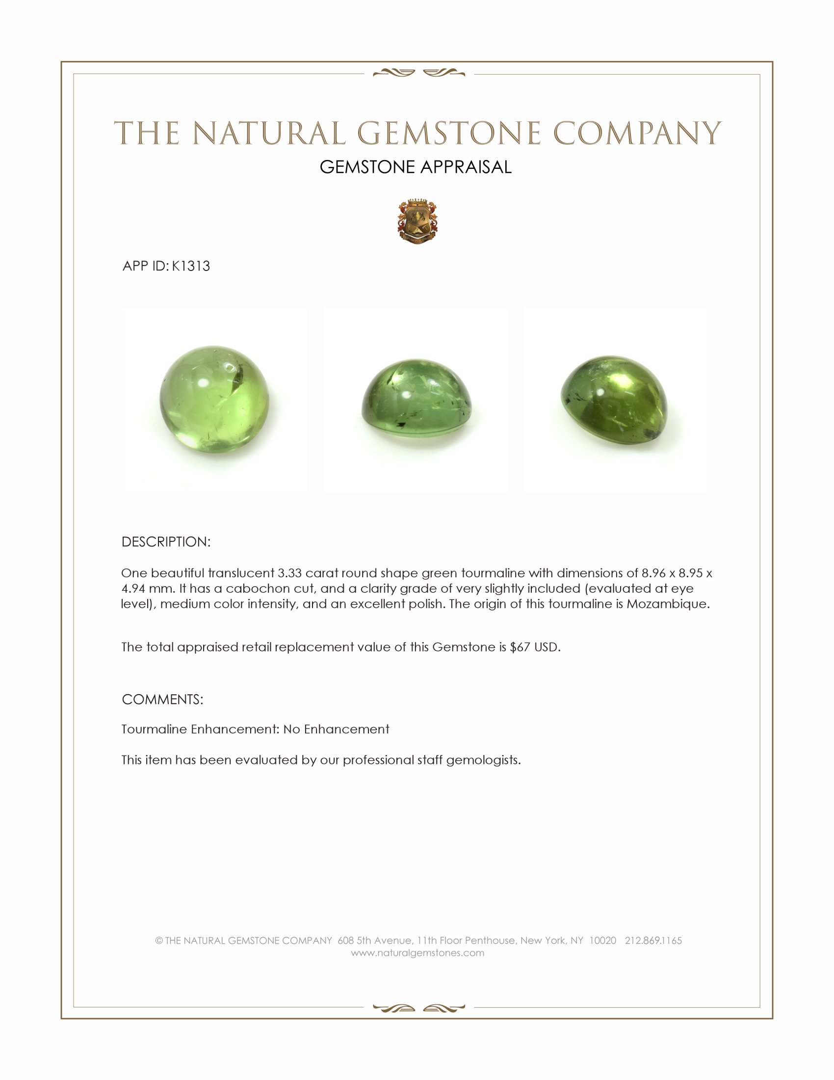 3.33 Ct. Cabochon Tourmaline from Mozambique