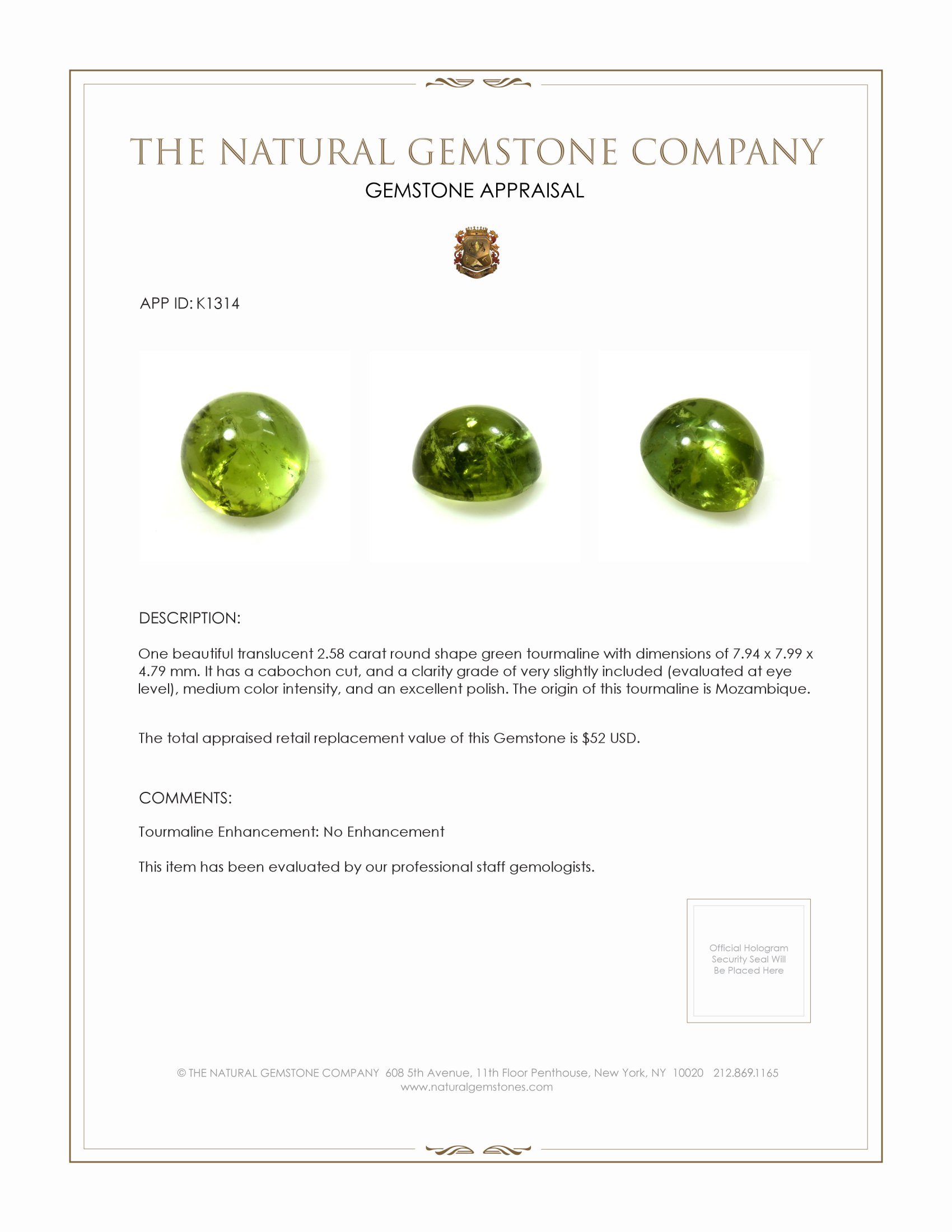 2.58 Ct. Cabochon Tourmaline from Mozambique