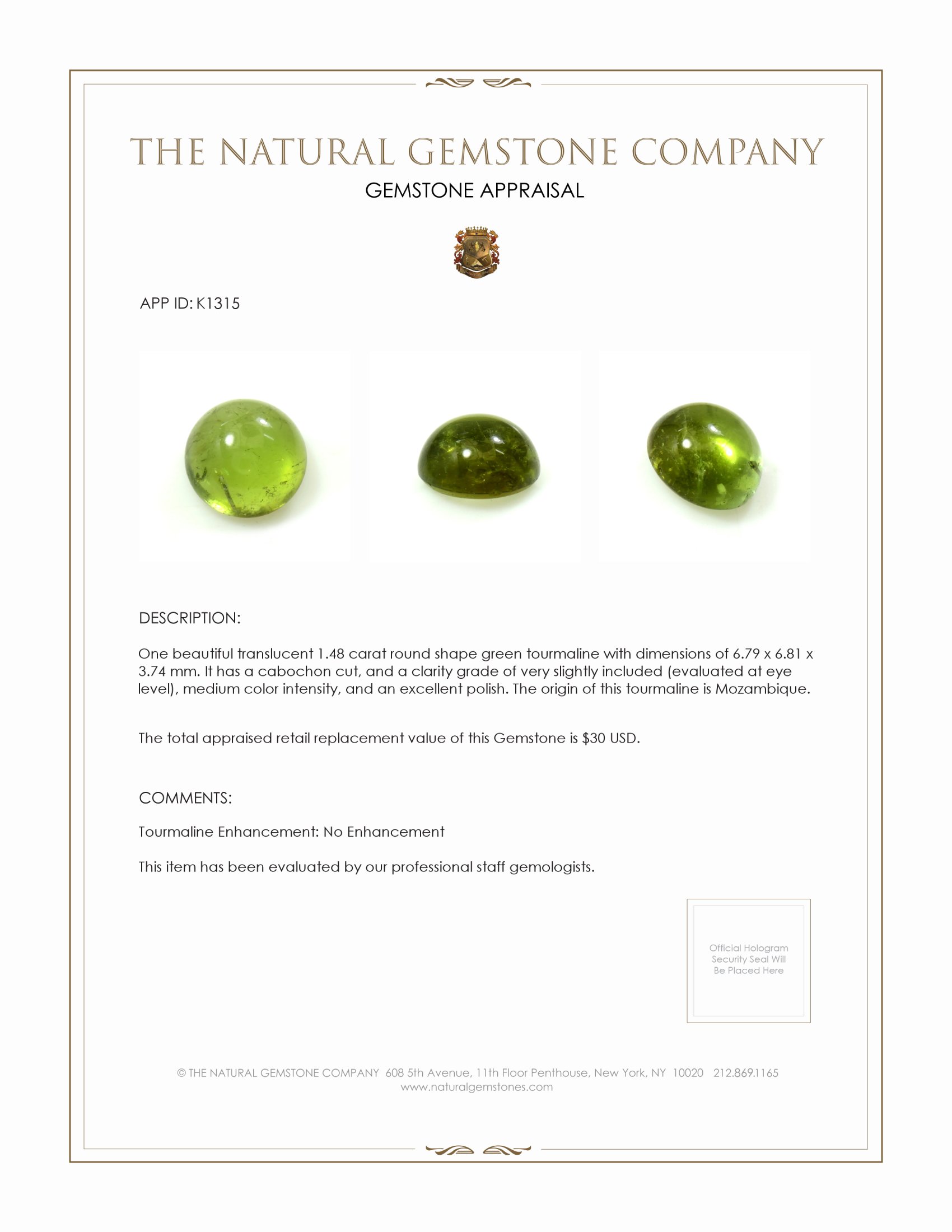 1.48 Ct. Cabochon Tourmaline from Mozambique