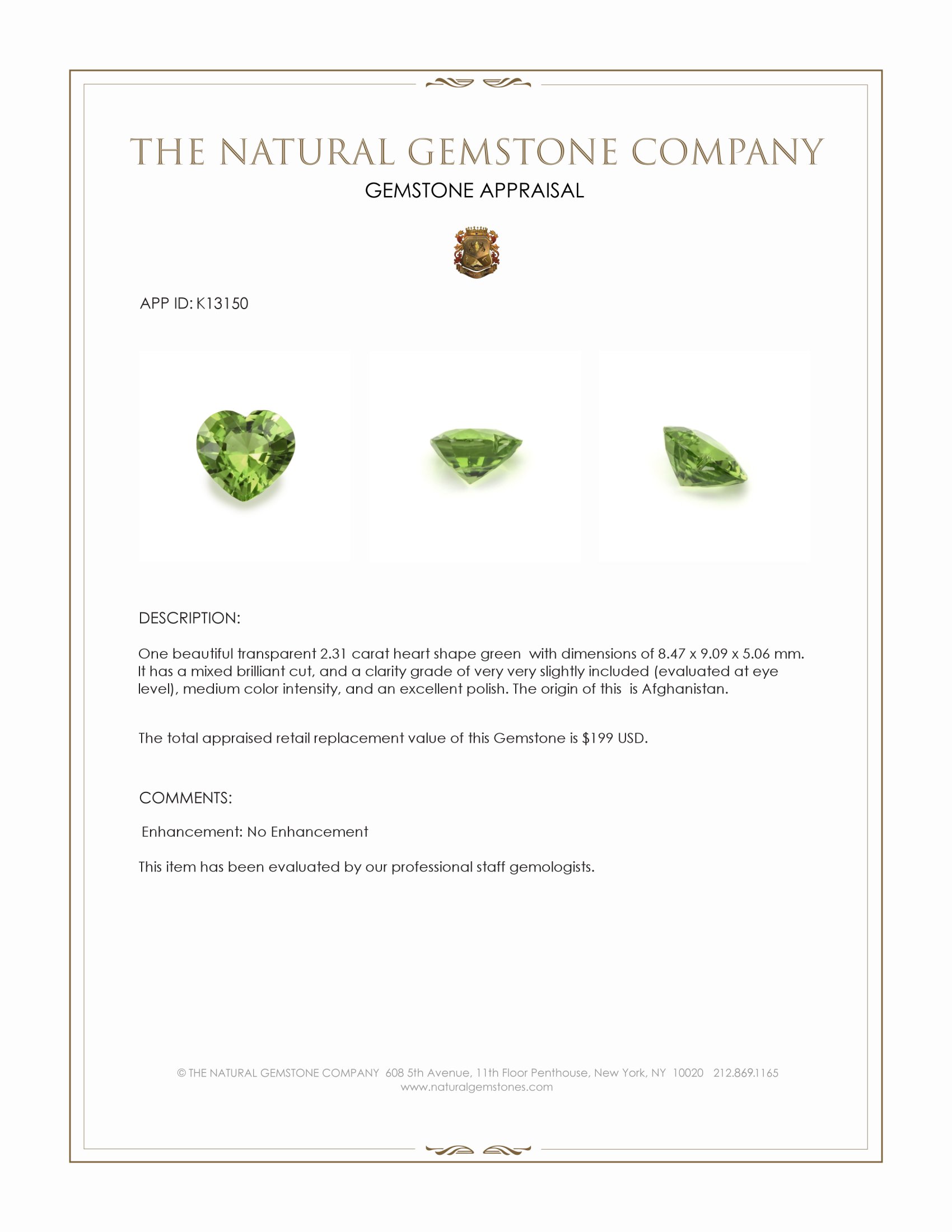 2.31 Ct. Green (Lime Green) Peridot from Afghanistan