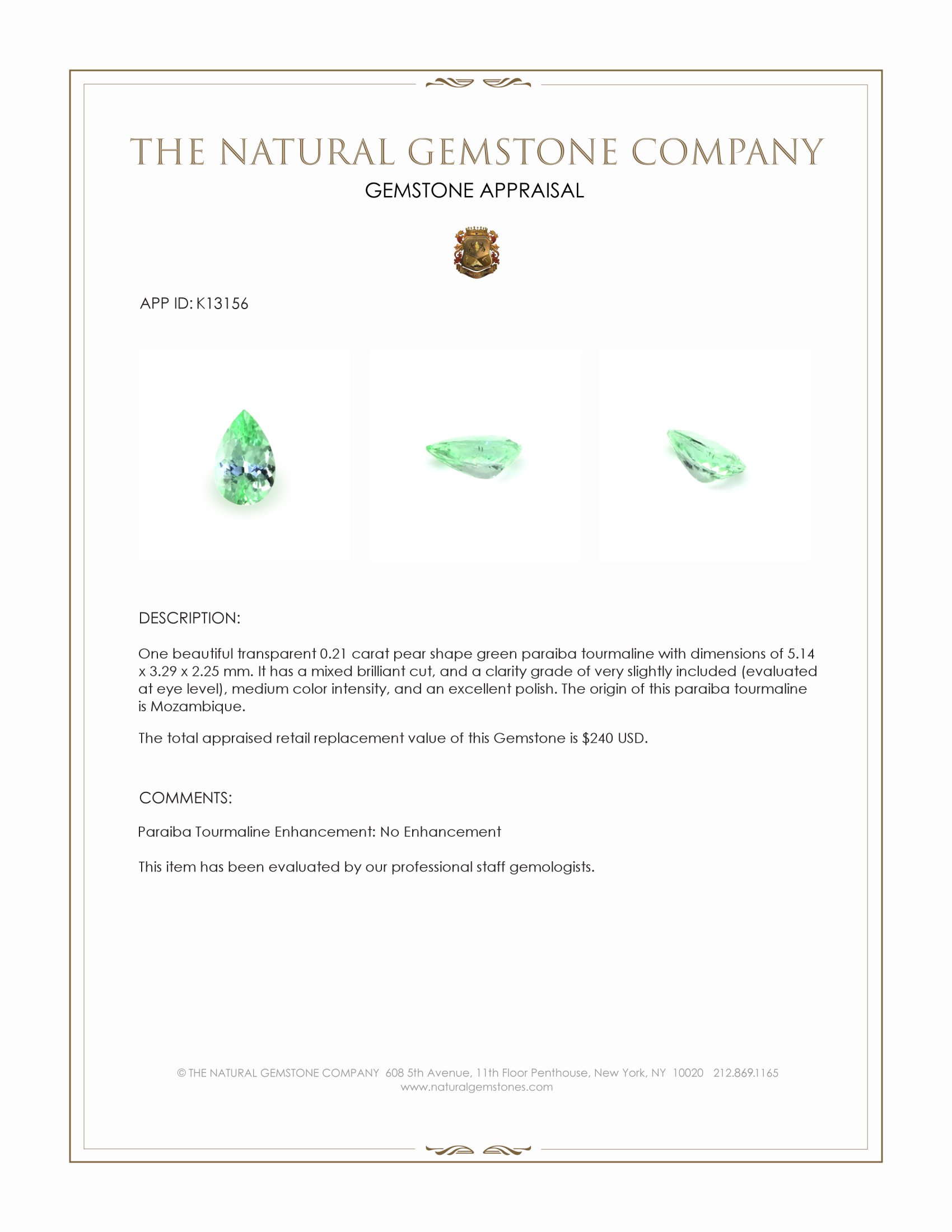 0.21 Ct. Paraiba Tourmaline from Mozambique