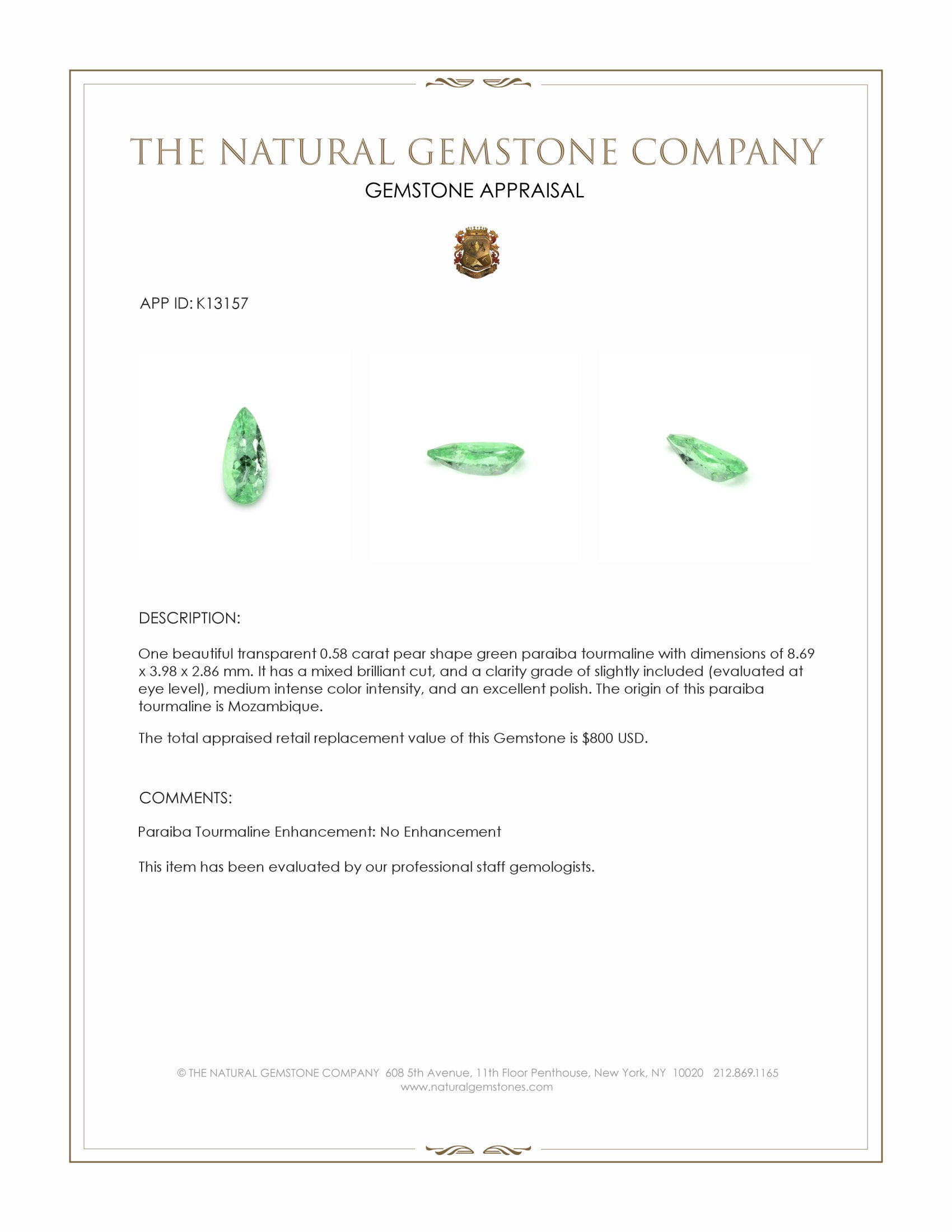 0.58 Ct. Paraiba Tourmaline from Mozambique