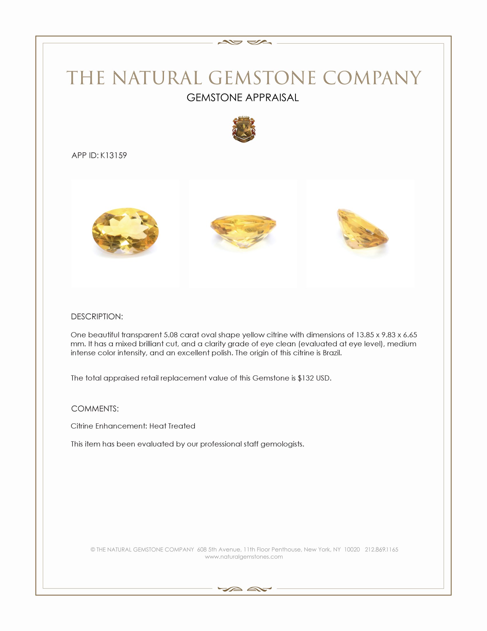 5.08 Ct. Citrine from Brazil