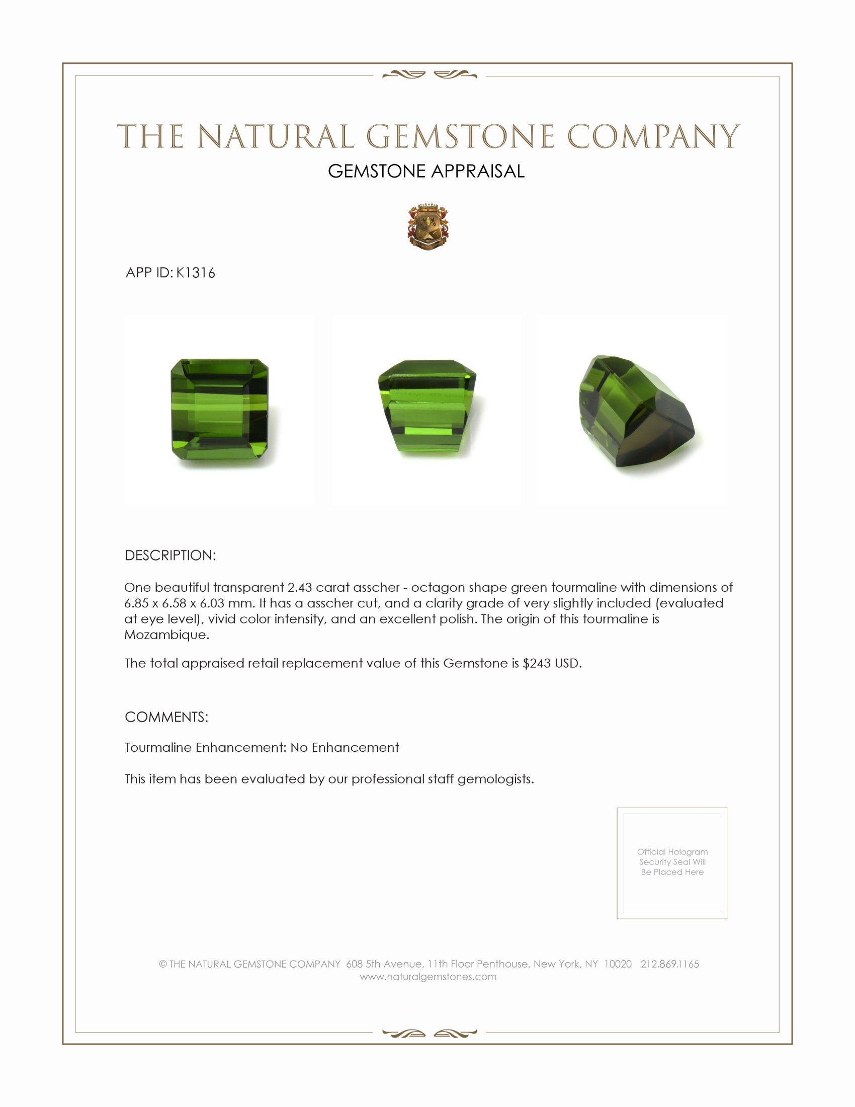 2.43 Ct. Tourmaline from Mozambique