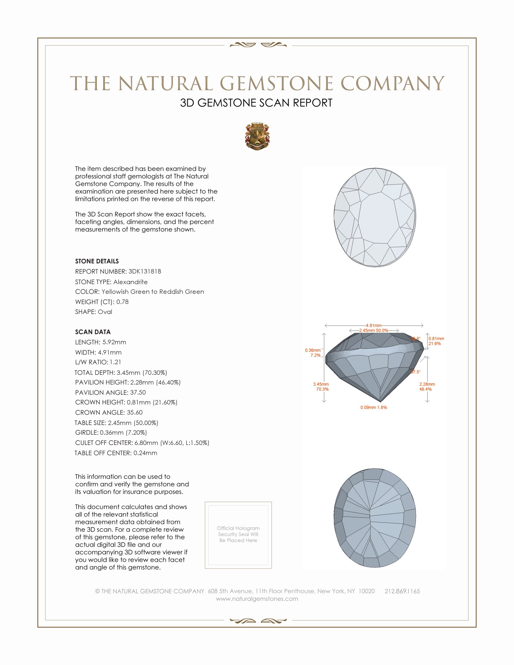 0.78 Ct. Alexandrite from Ceylon (Sri Lanka)