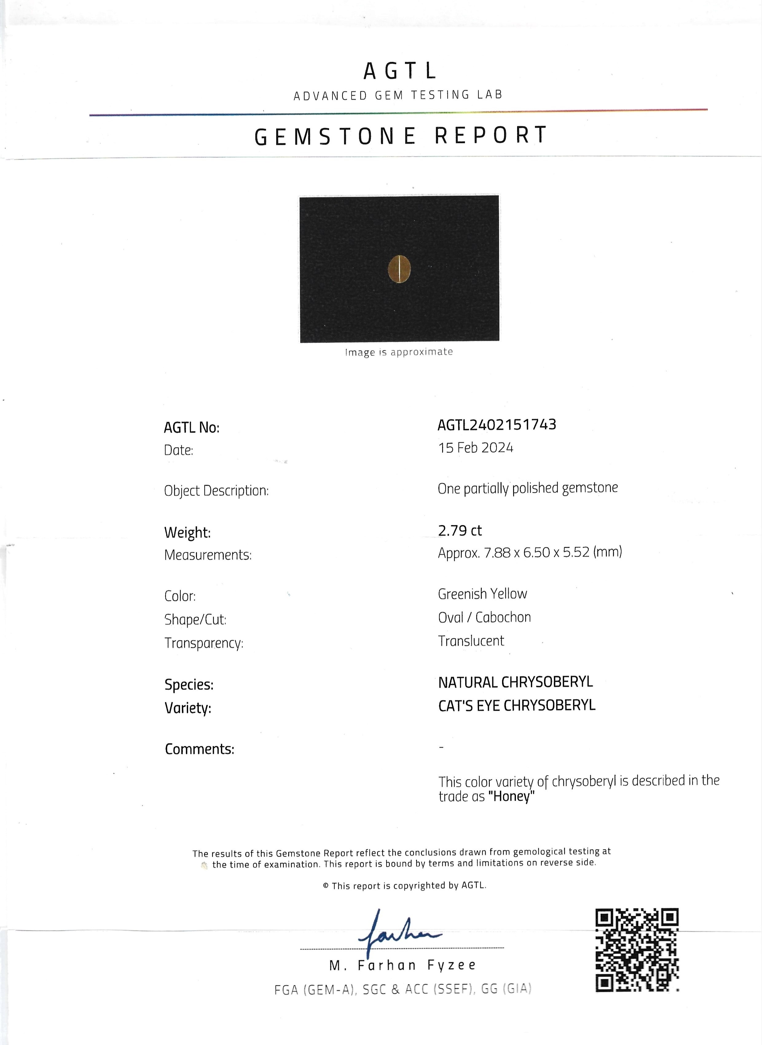 2.79 Ct. Cabochon Chrysoberyl from Ceylon (Sri Lanka)