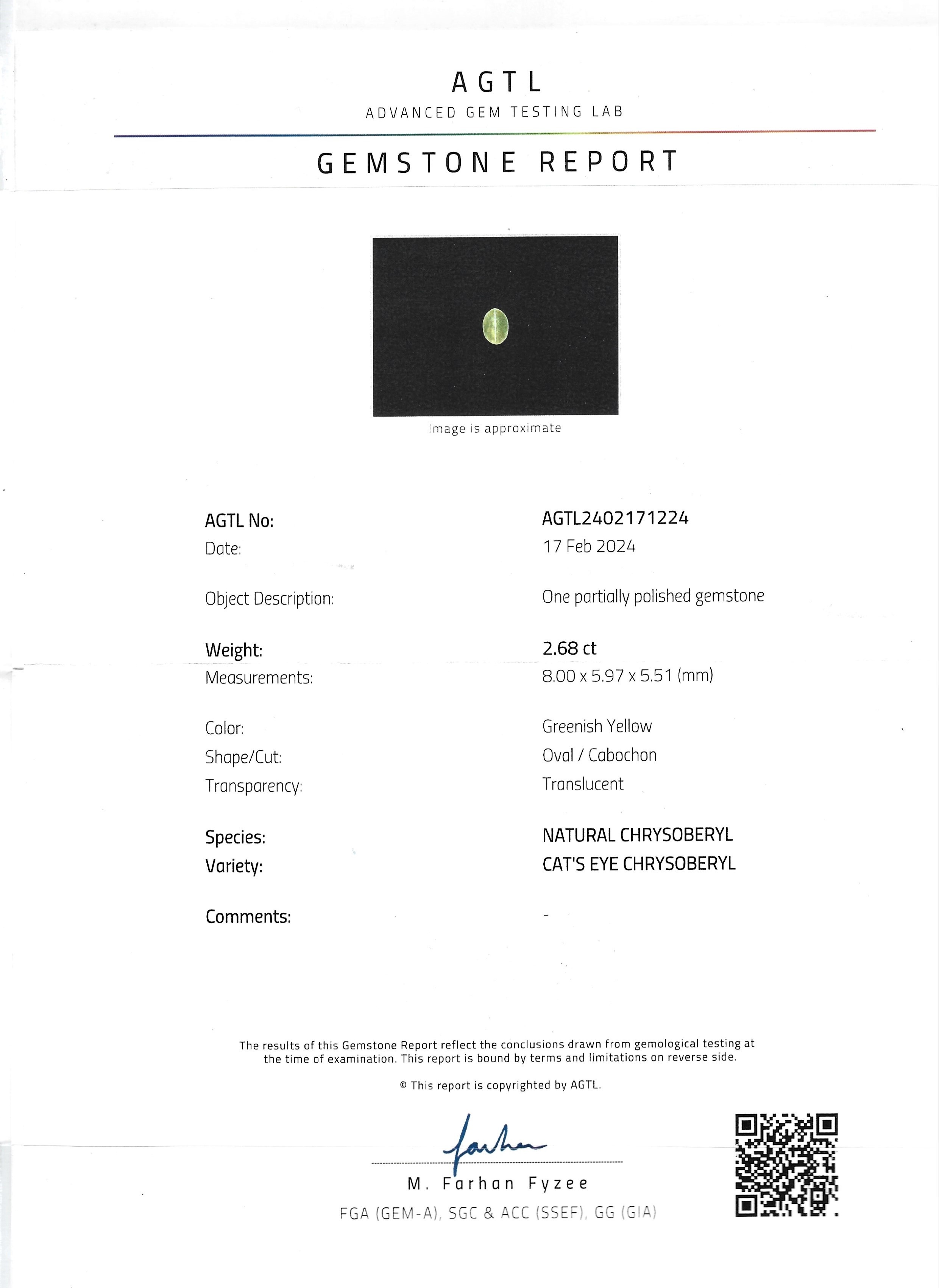 2.68 Ct. Cabochon Chrysoberyl from Ceylon (Sri Lanka)