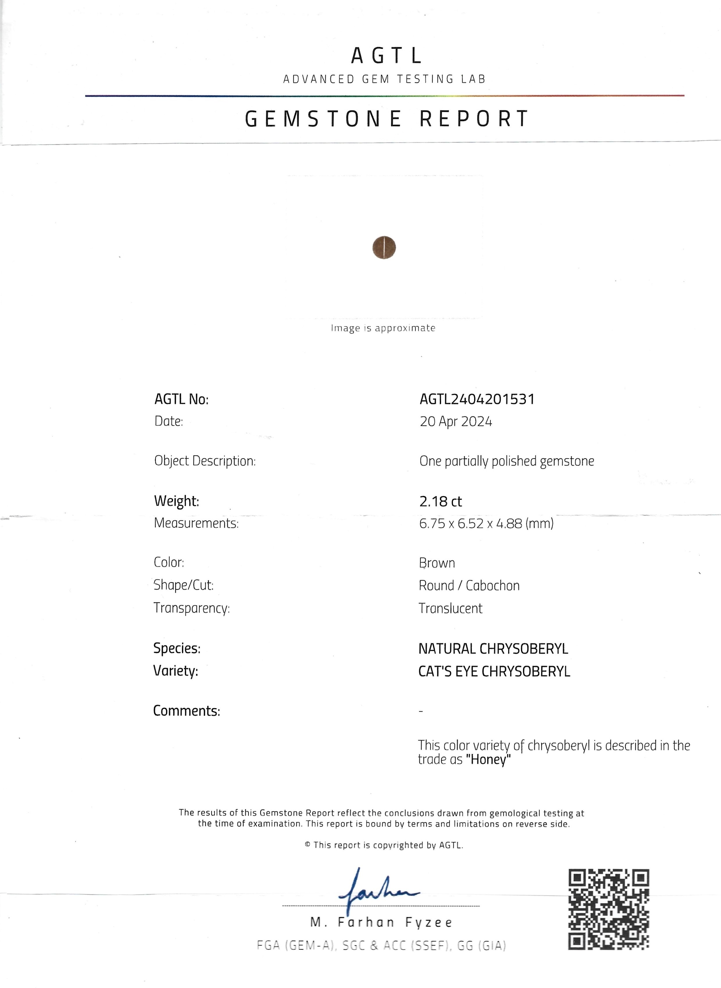 2.18 Ct. Cabochon Chrysoberyl from Ceylon (Sri Lanka)