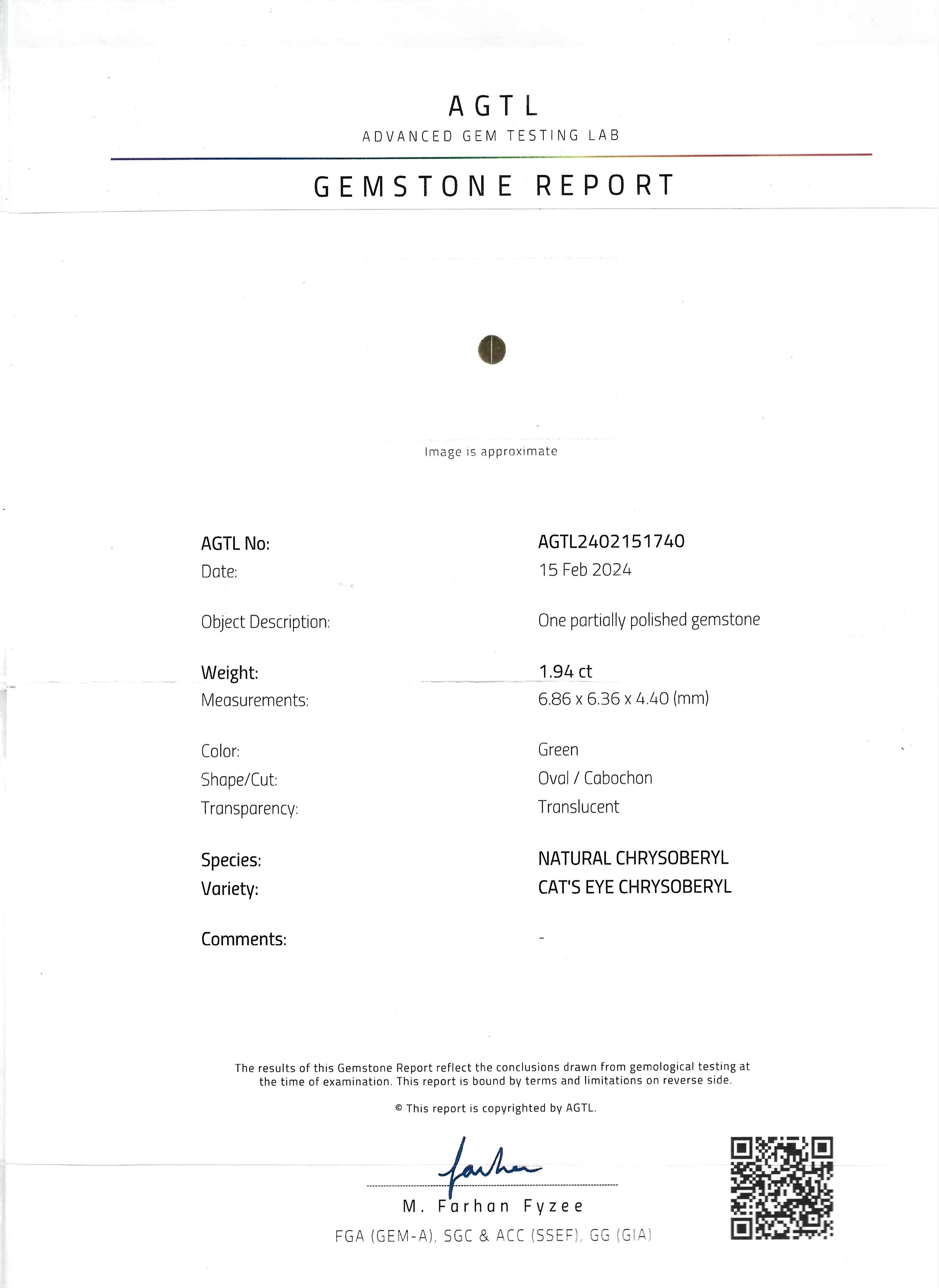1.94 Ct. Cabochon Chrysoberyl from Ceylon (Sri Lanka)