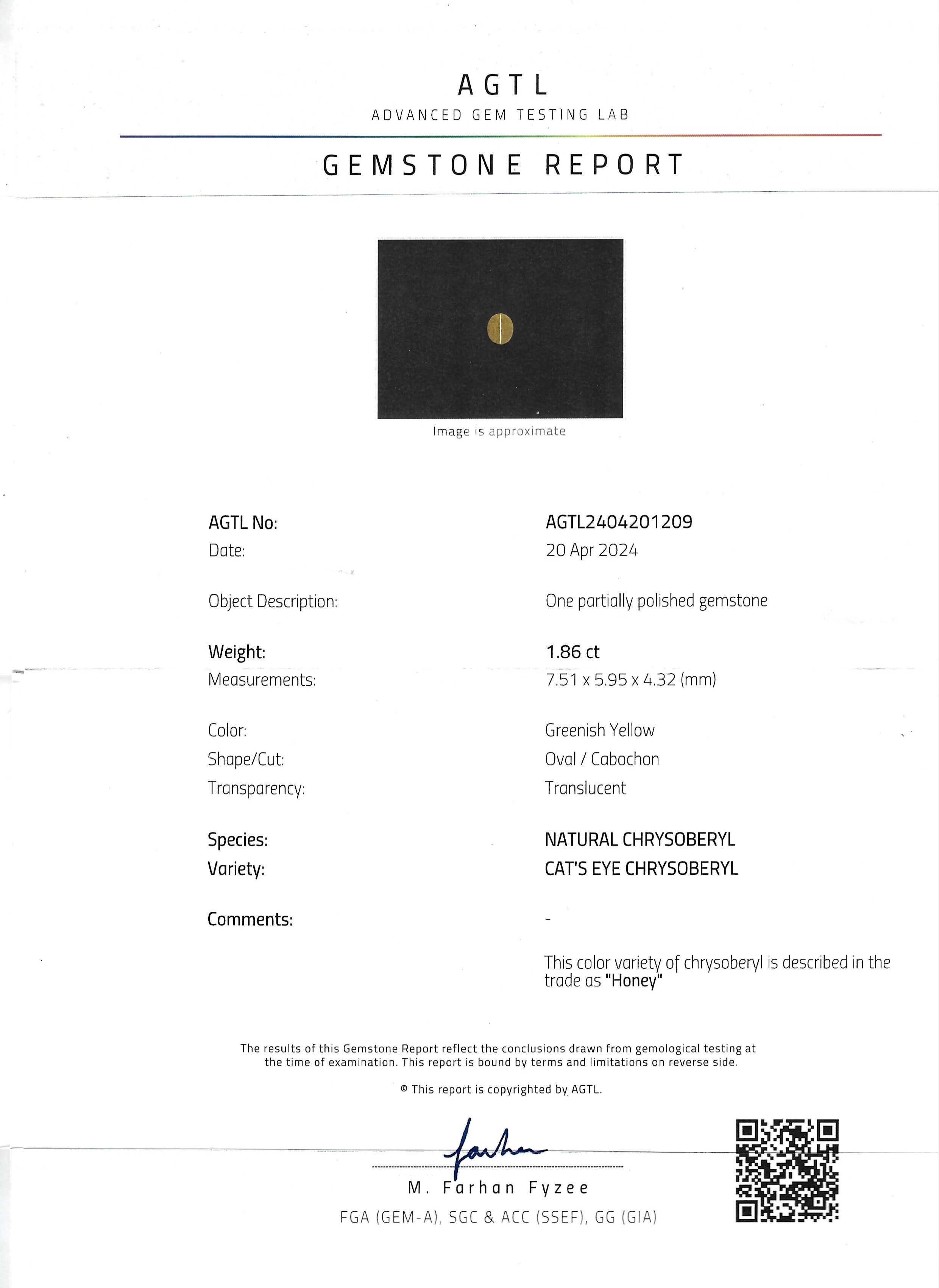 1.86 Ct. Cabochon Chrysoberyl from Ceylon (Sri Lanka)