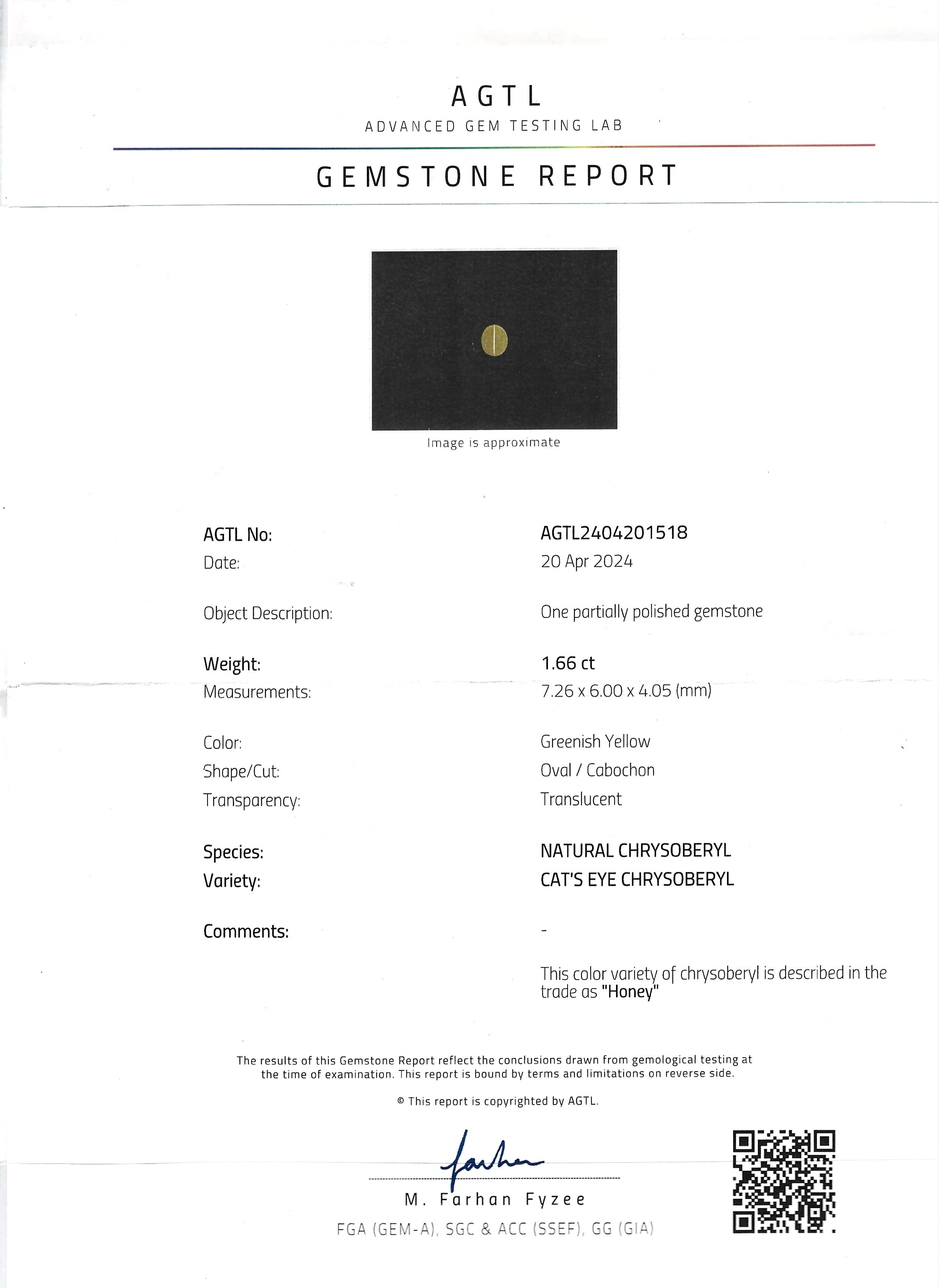 1.66 Ct. Cabochon Chrysoberyl from Ceylon (Sri Lanka)