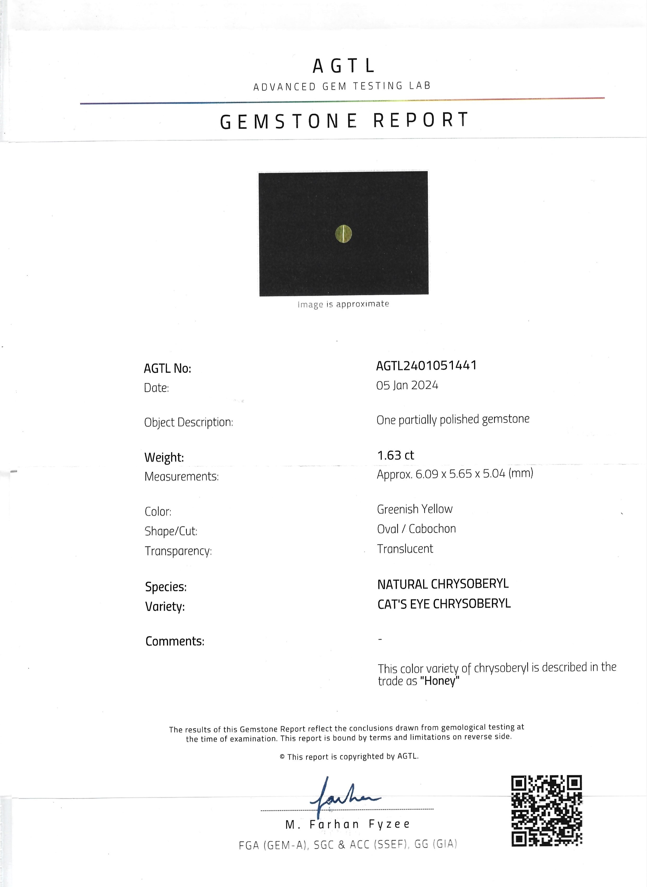 1.63 Ct. Cabochon Chrysoberyl from Ceylon (Sri Lanka)