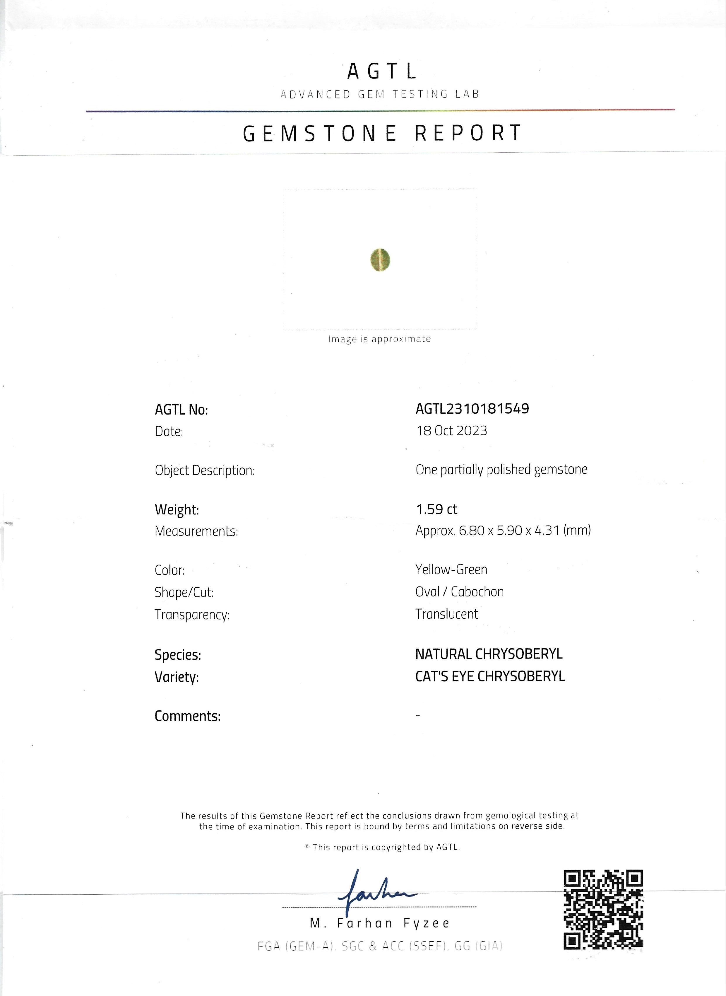 1.59 Ct. Cabochon Chrysoberyl from Ceylon (Sri Lanka)