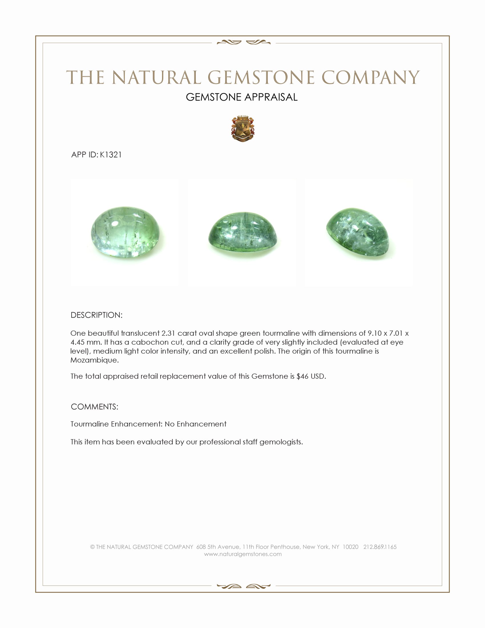 2.31 Ct. Cabochon Tourmaline from Mozambique