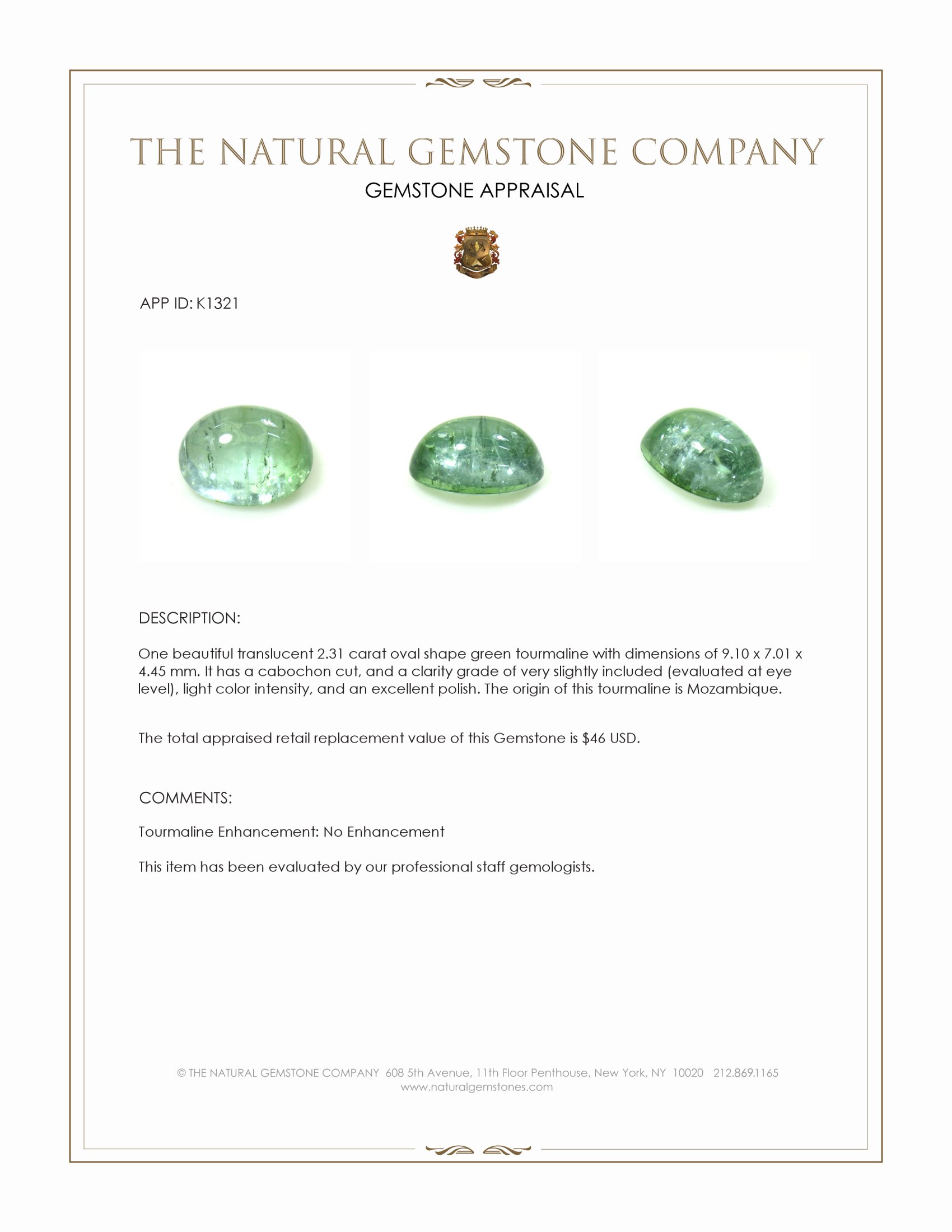 2.31 Ct. Cabochon Tourmaline from Mozambique