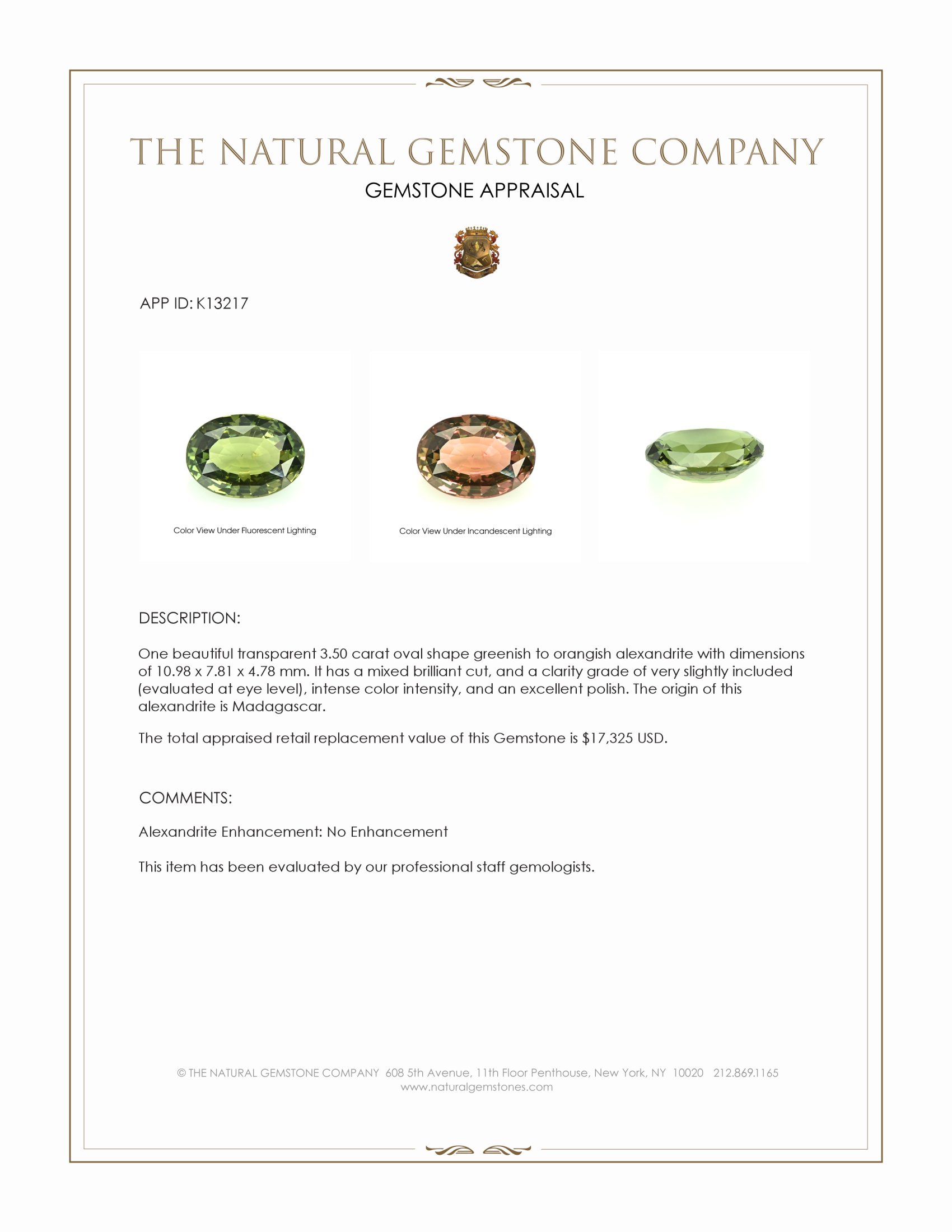 3.50 Ct. Alexandrite from Madagascar