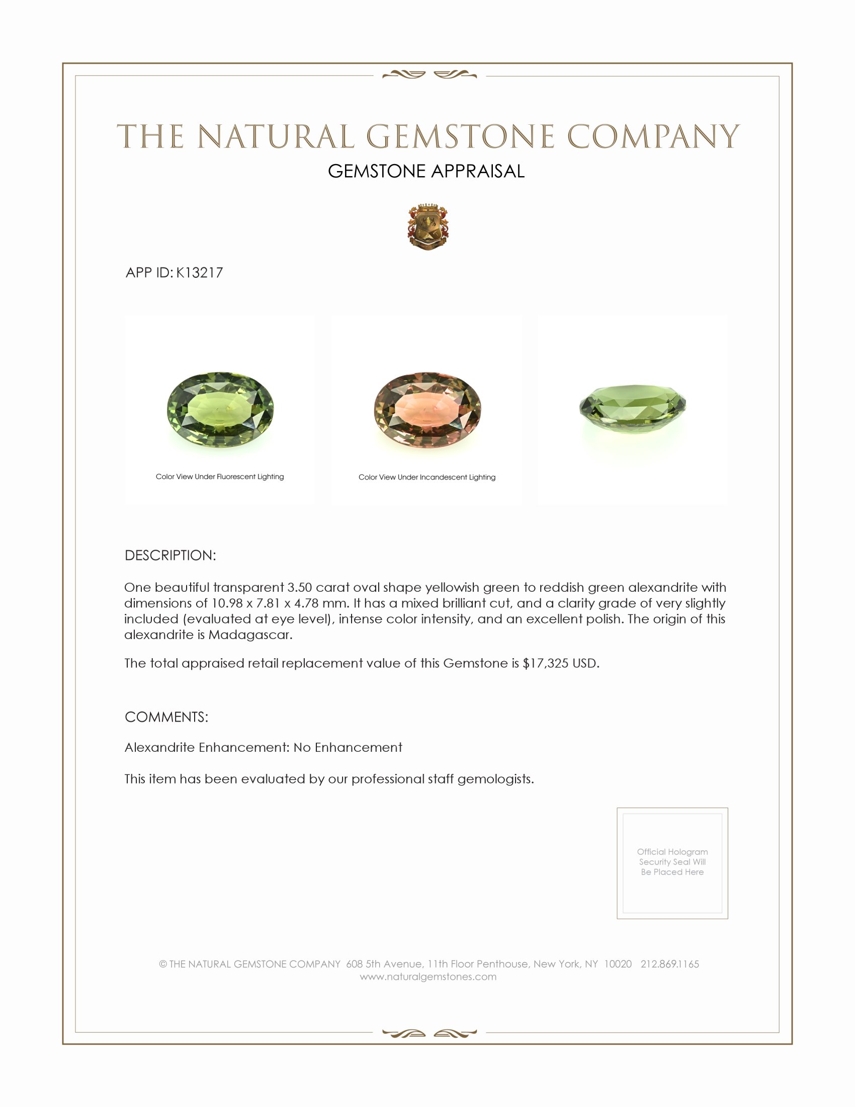 3.50 Ct. Alexandrite from Madagascar
