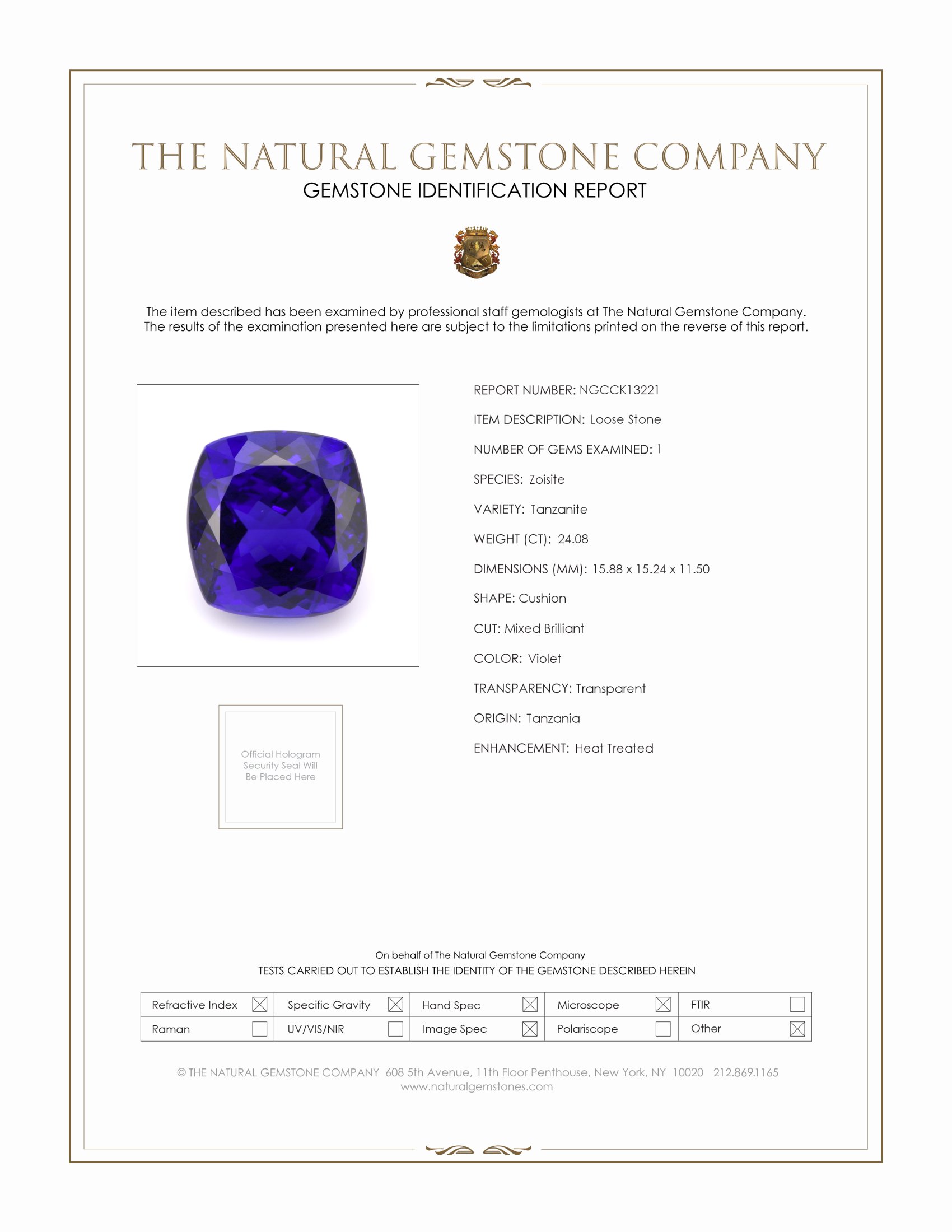 24.08 Ct. Tanzanite from Tanzania