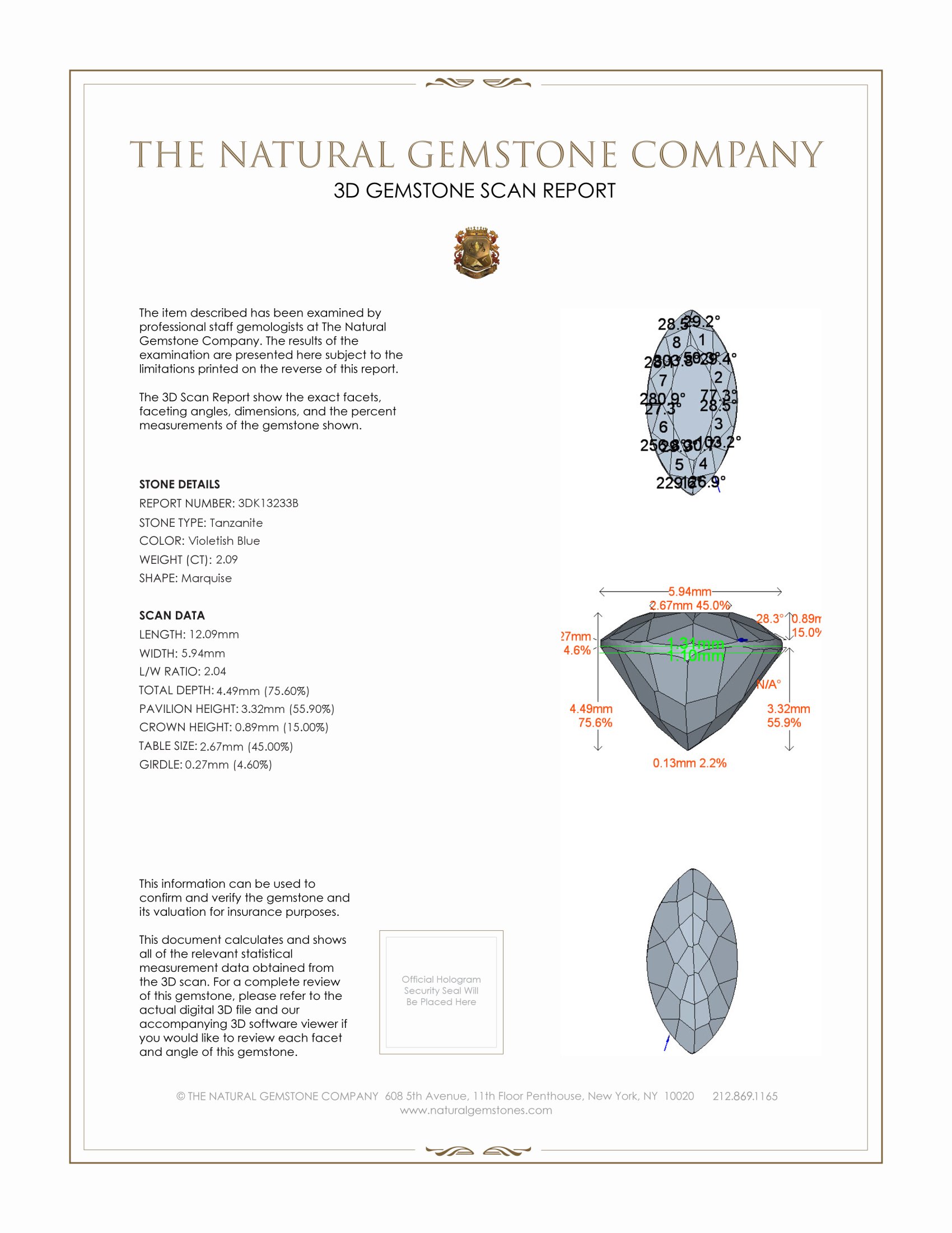 2.09 Ct. Tanzanite from Tanzania