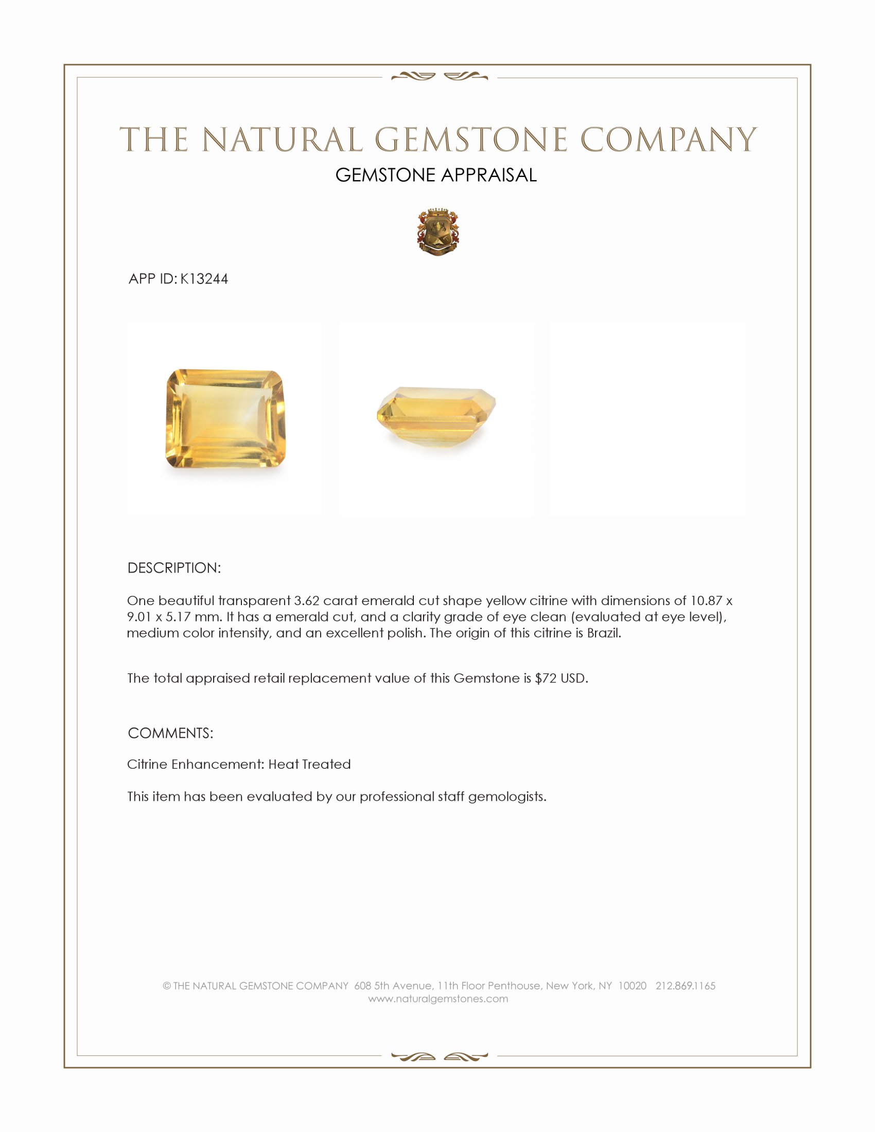 3.62 Ct. Citrine from Brazil