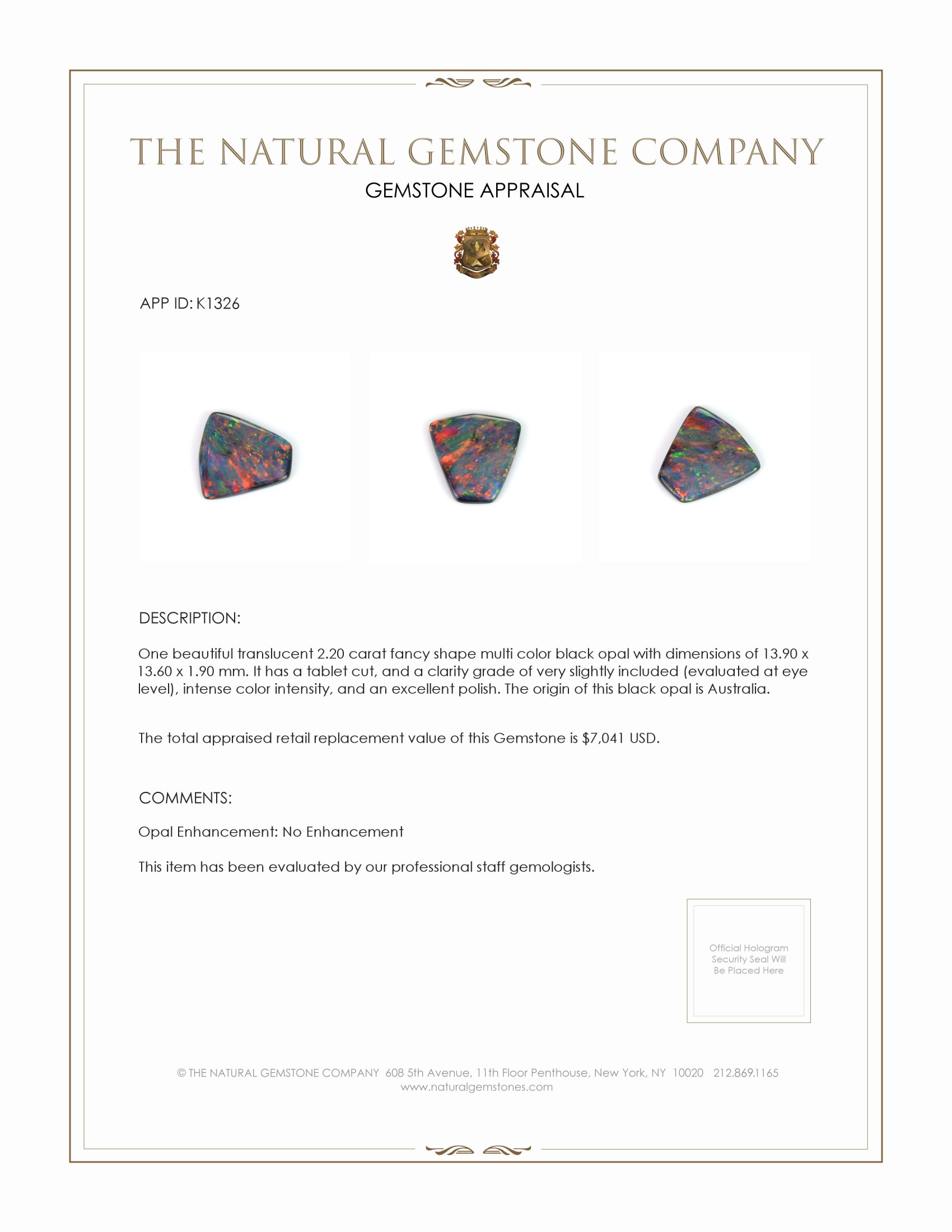 2.20 Ct. Black Opal from Australia