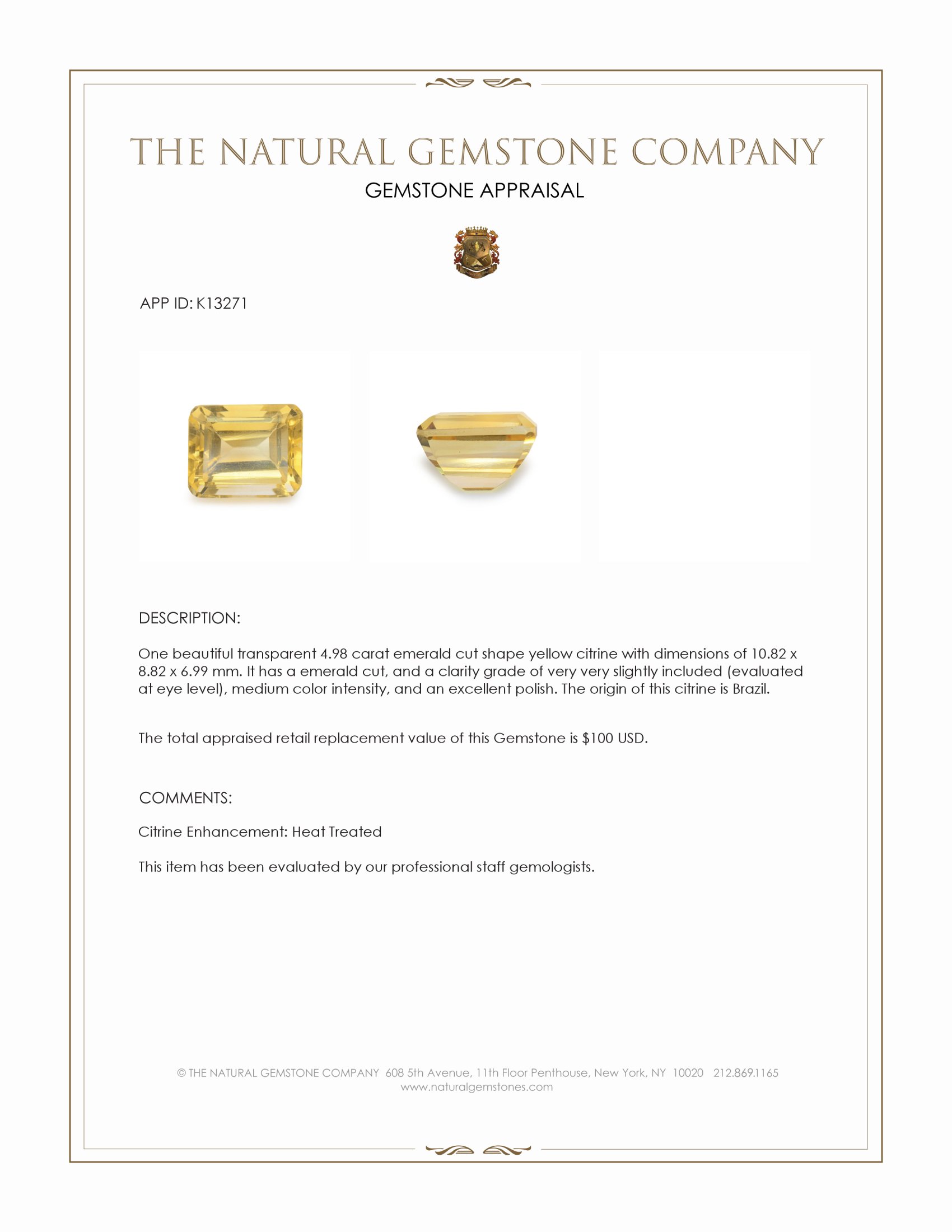 4.98 Ct. Citrine from Brazil