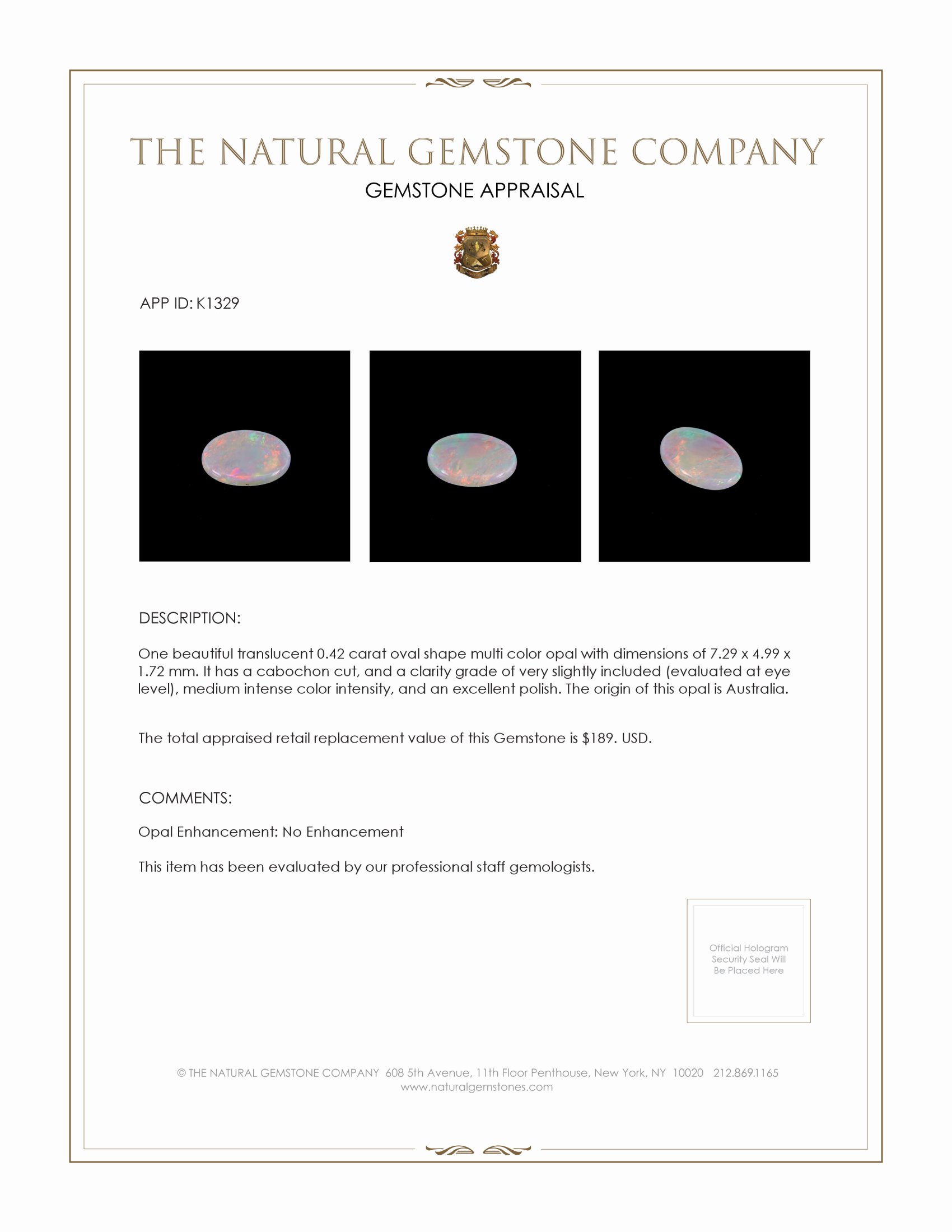 0.42 Ct. Cabochon Crystal/Jelly Opal from Australia