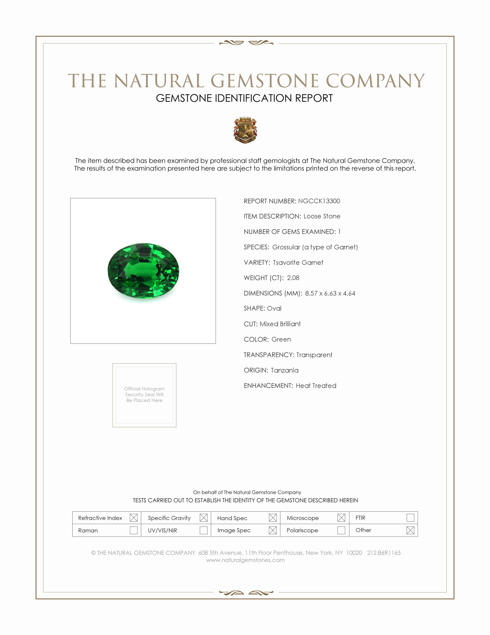 2.08 Ct. Tsavorite Garnet from Tanzania