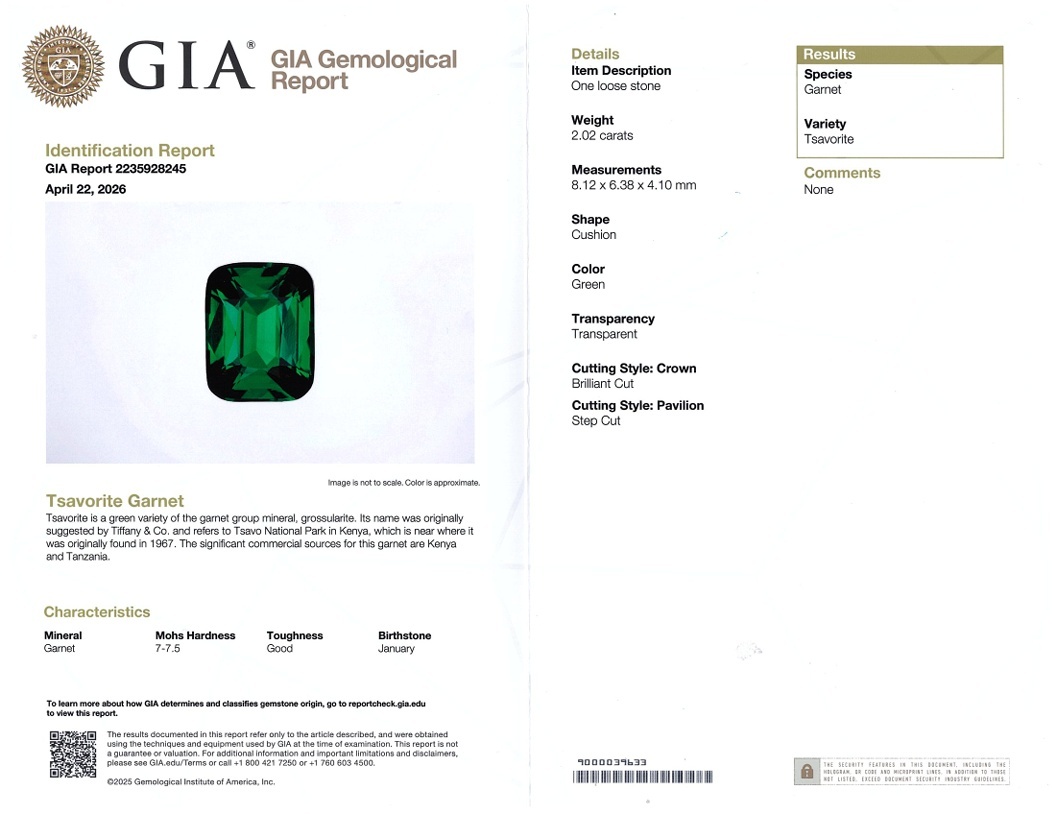 2.02 Ct. Tsavorite Garnet from Tanzania