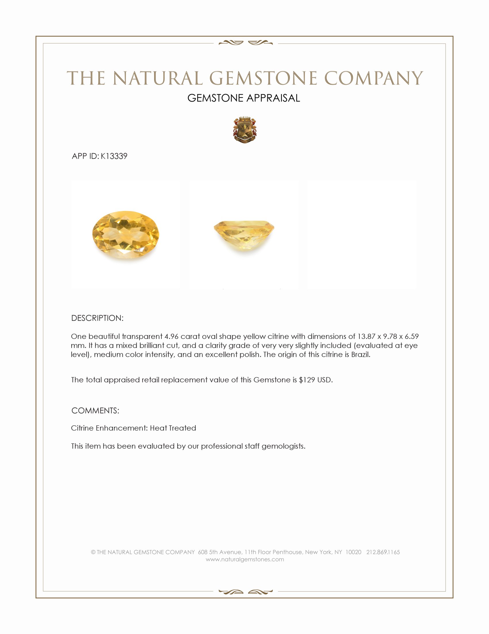 4.96 Ct. Citrine from Brazil