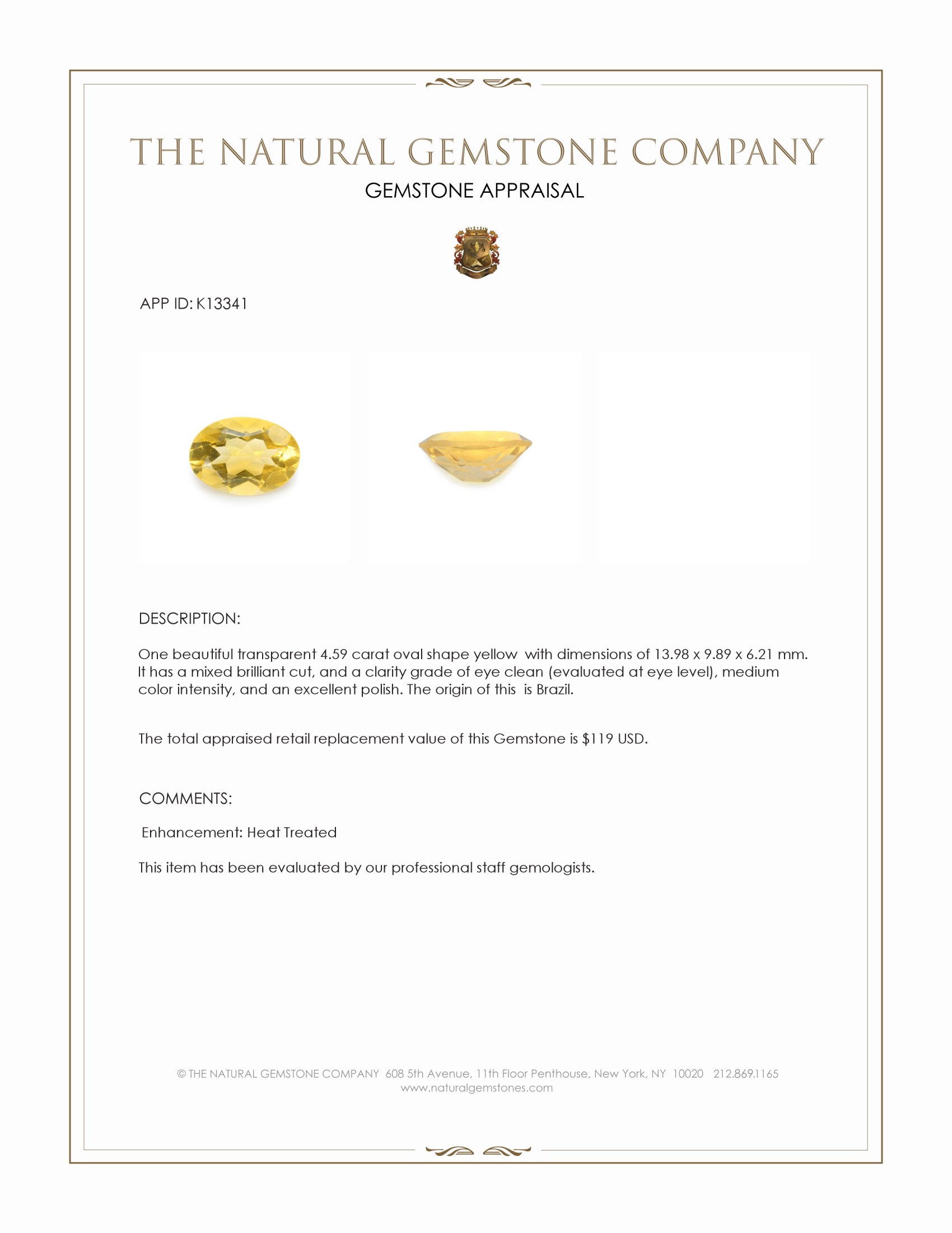 4.59 Ct. Yellow Citrine from Brazil