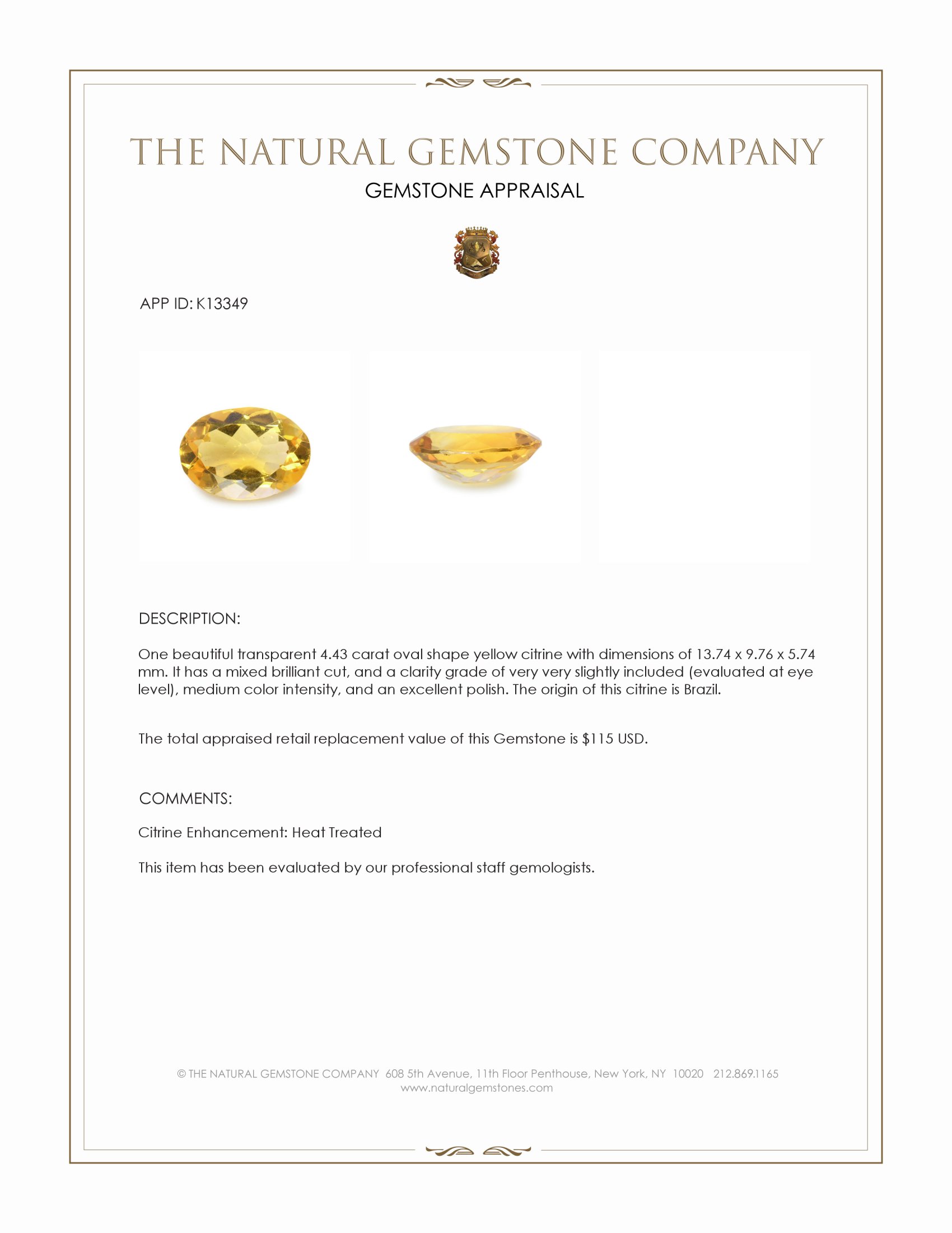 4.43 Ct. Yellow Citrine from Brazil