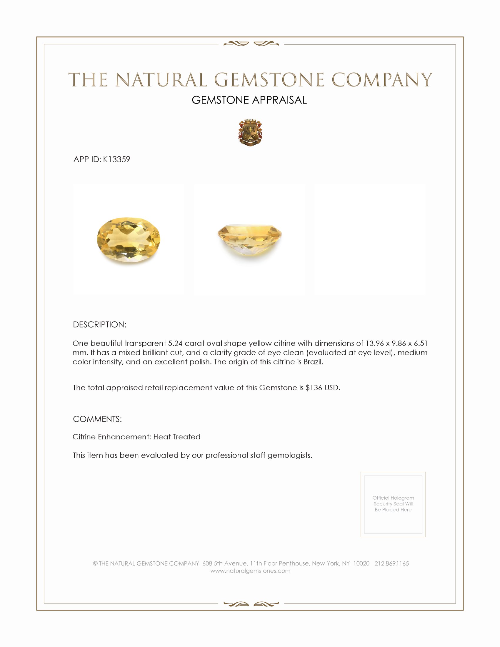 5.24 Ct. Citrine from Brazil