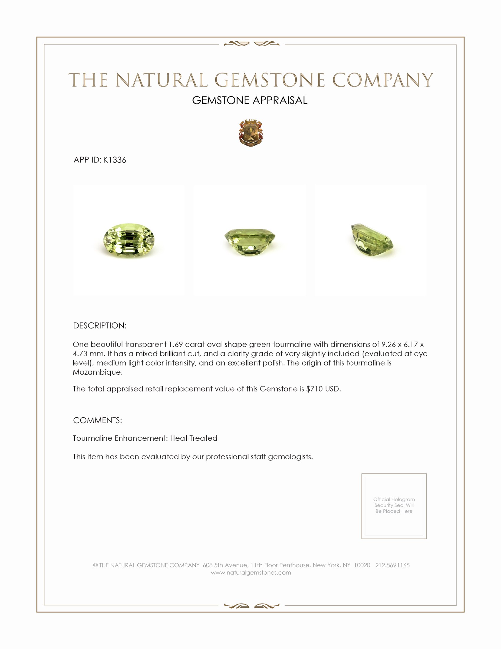 1.69 Ct. Tourmaline from Mozambique