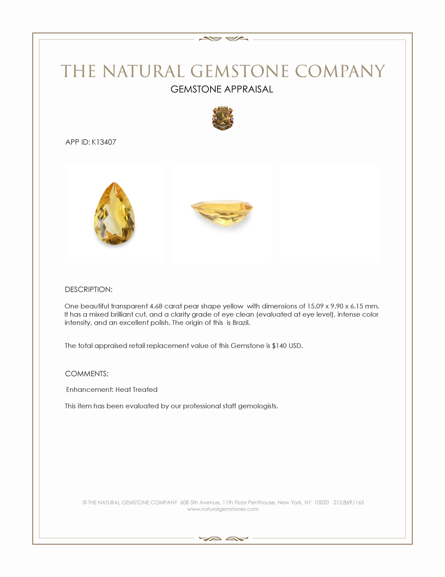 4.68 Ct. Yellow Citrine from Brazil