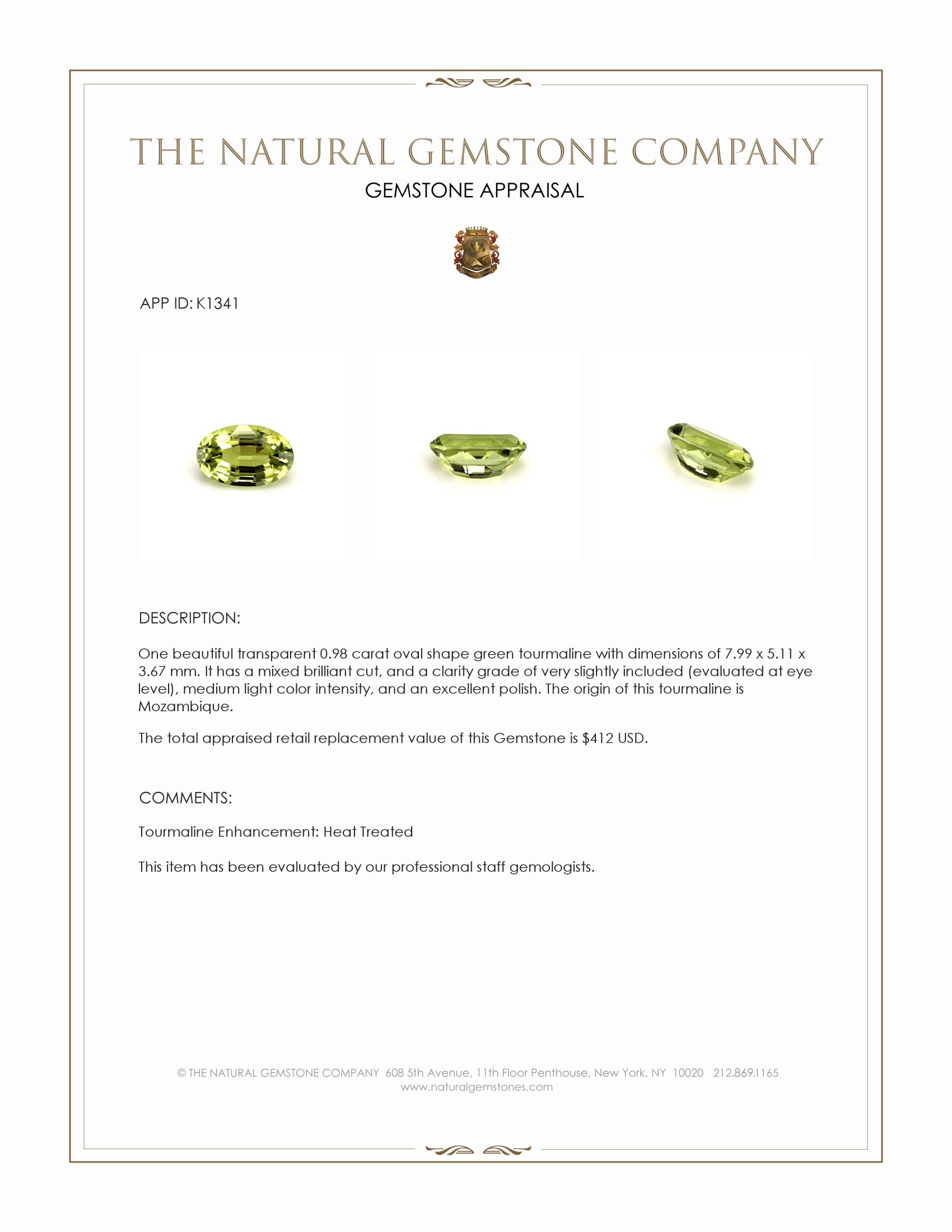 0.98 Ct. Tourmaline from Mozambique