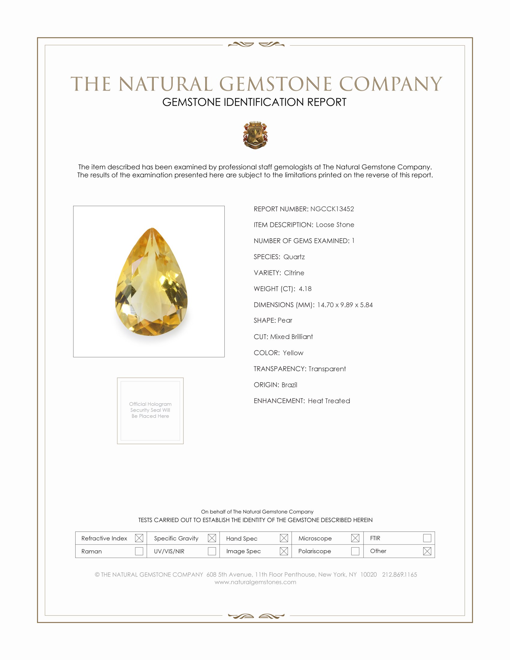 4.18 Ct. Yellow Citrine from Brazil