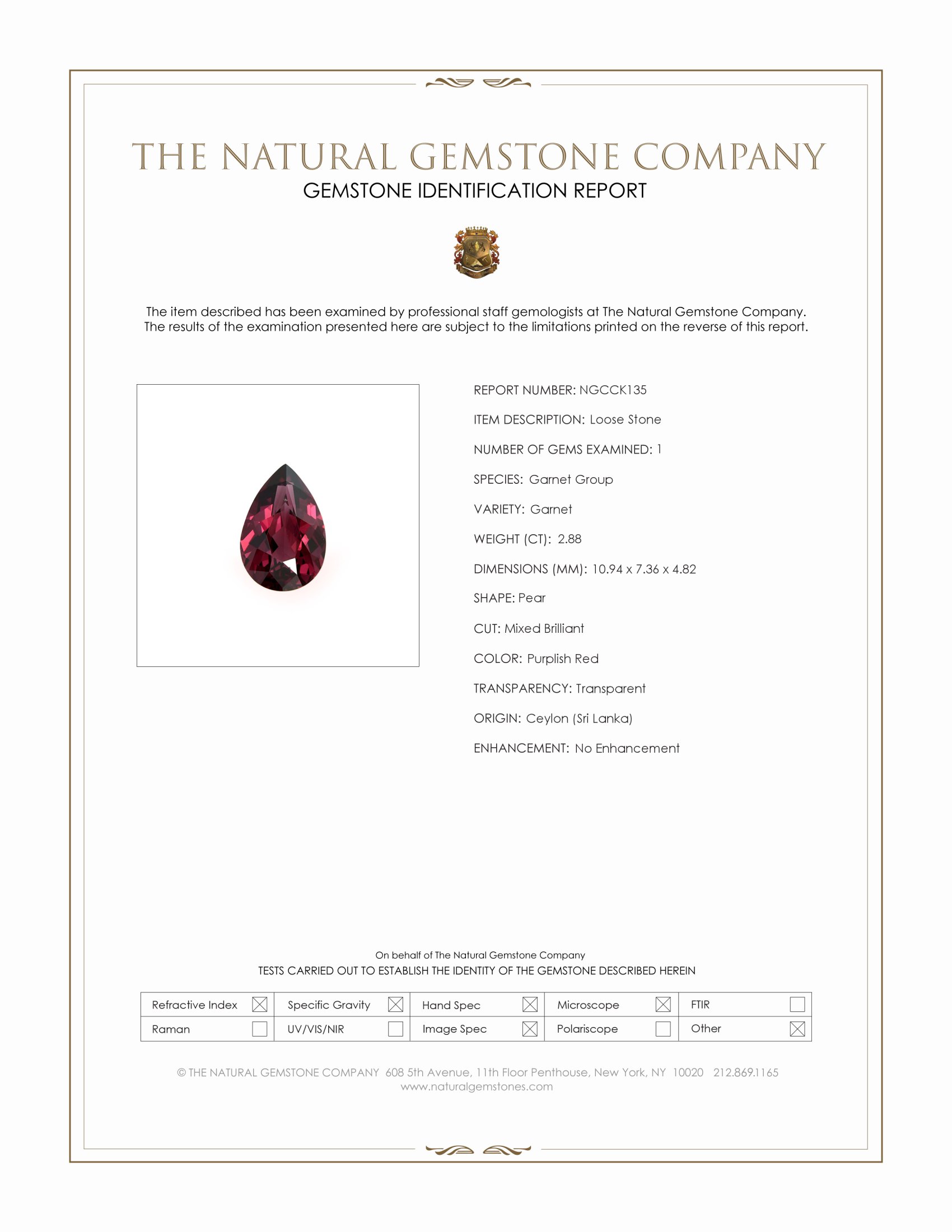 2.88 Ct. Garnet from Ceylon (Sri Lanka)