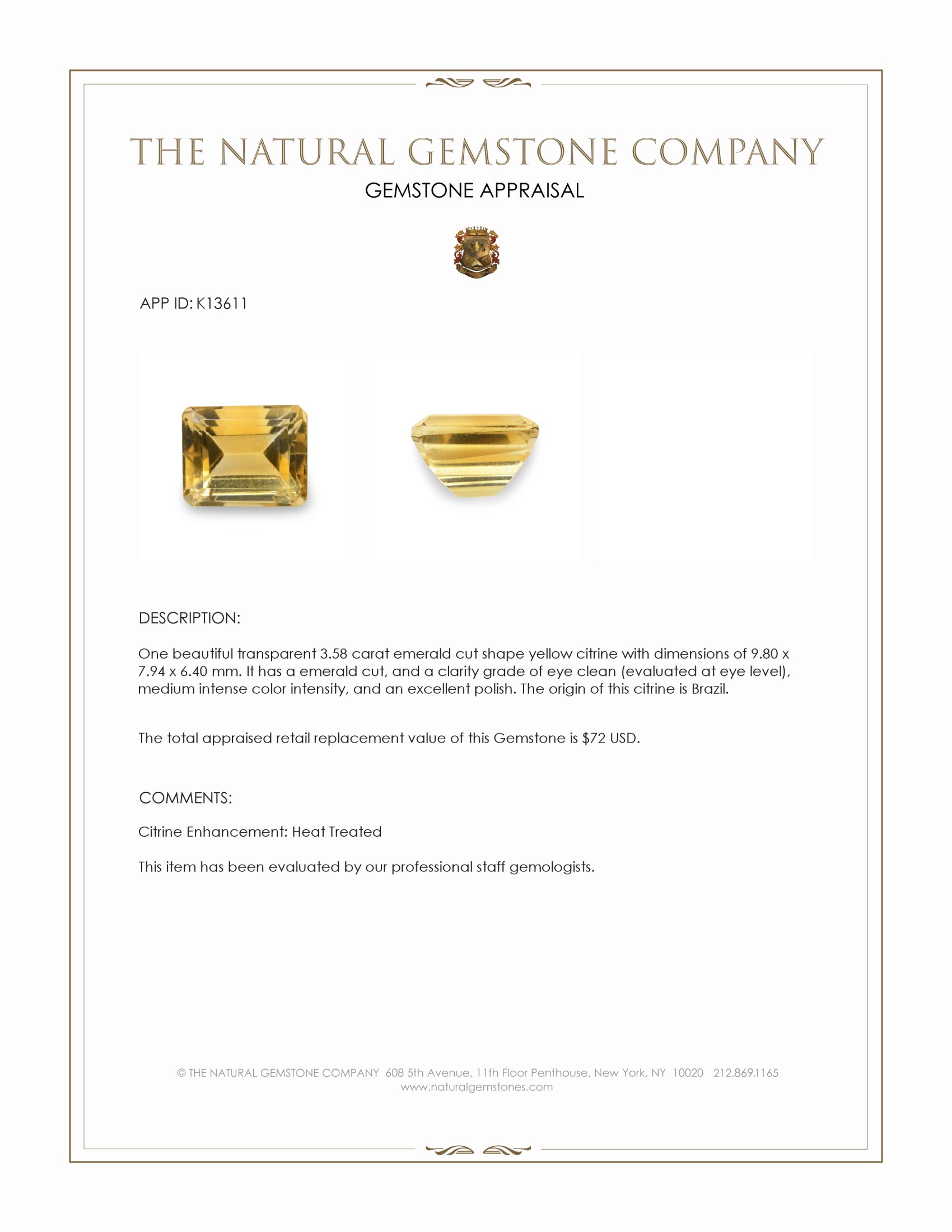 3.58 Ct. Citrine from Brazil