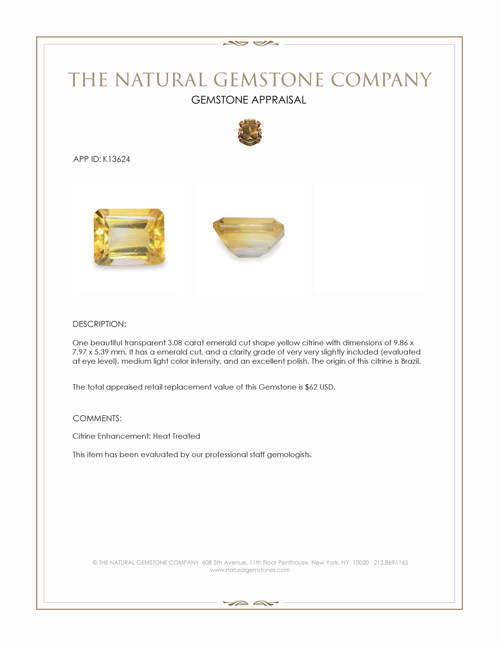 3.08 Ct. Citrine from Brazil