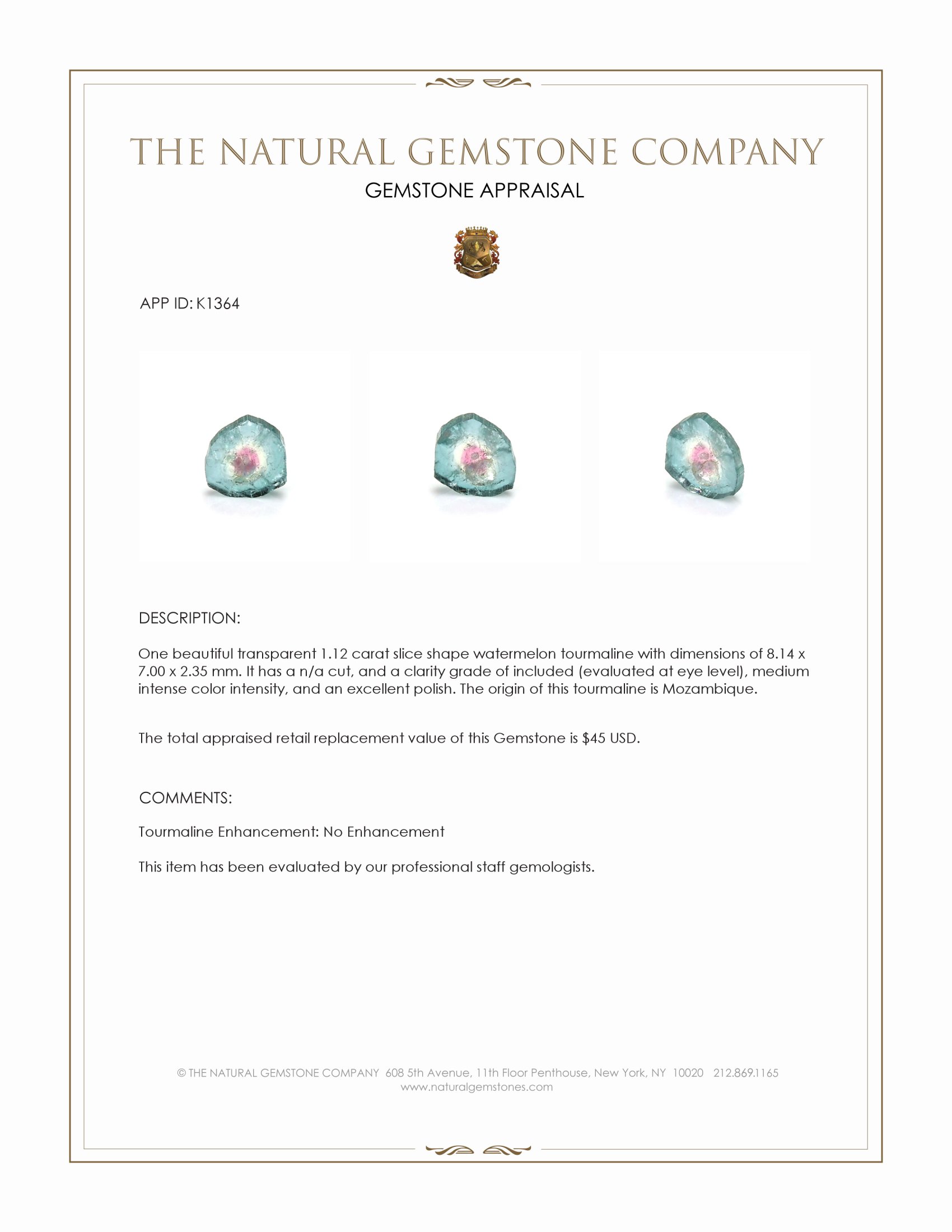 1.12 Ct. Tourmaline from Mozambique