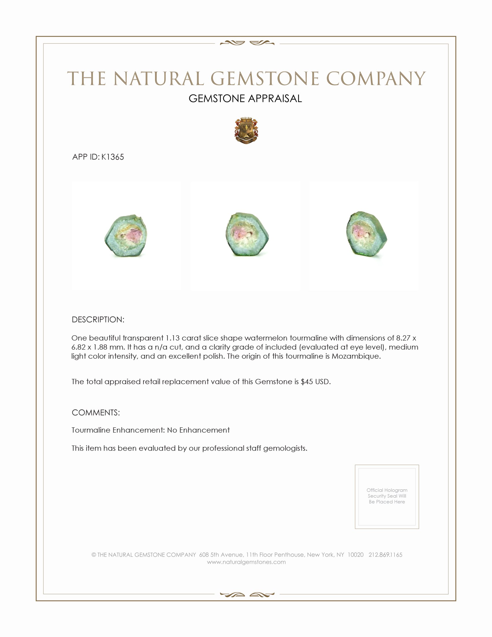 1.13 Ct. Tourmaline from Mozambique