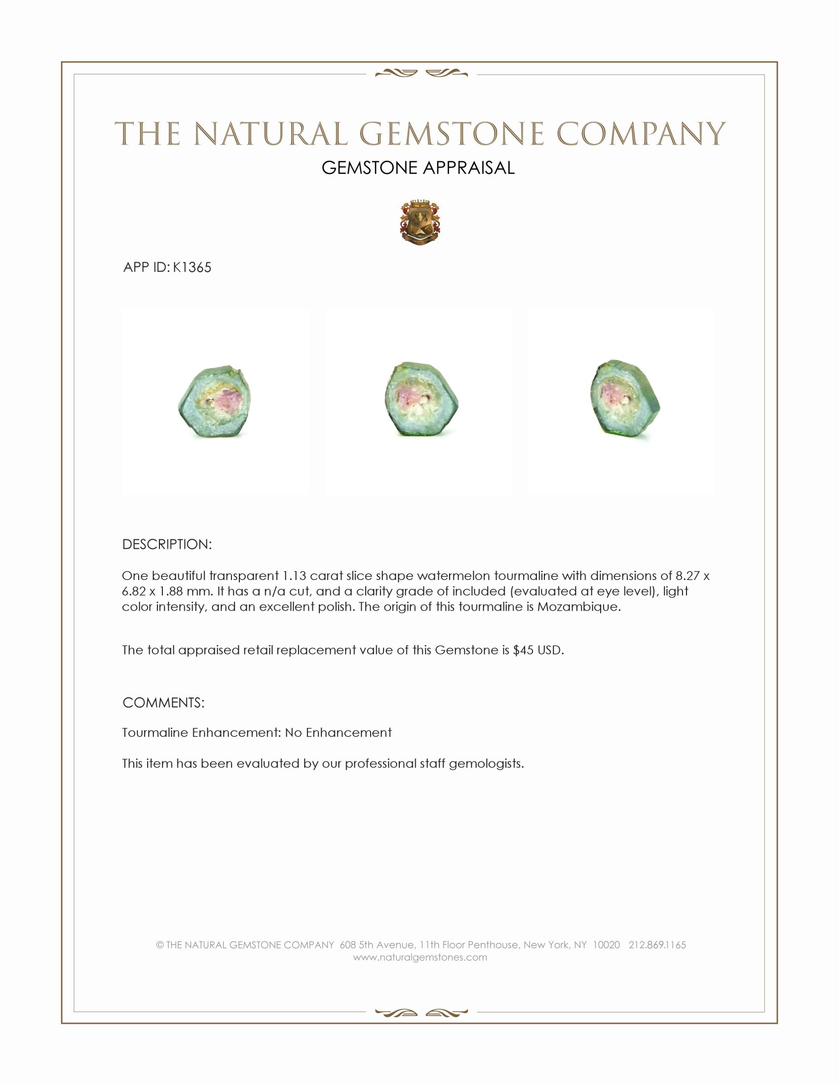 1.13 Ct. Tourmaline from Mozambique