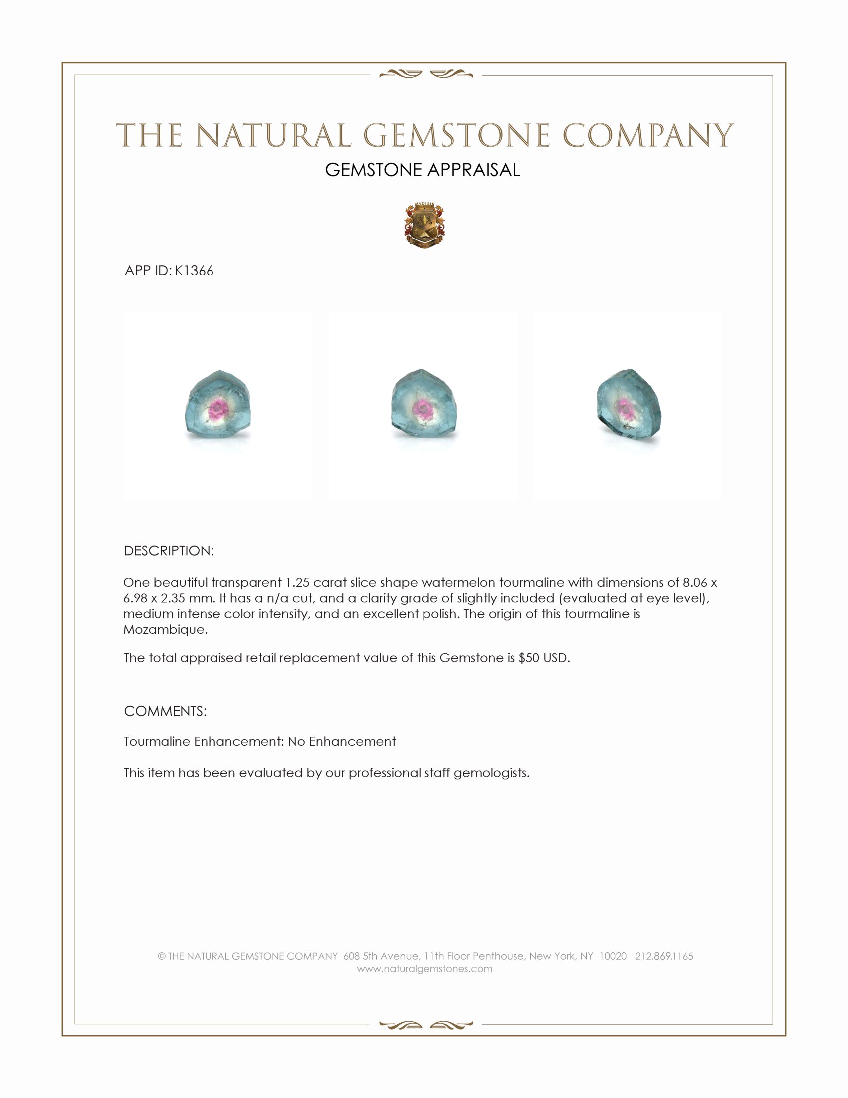 1.25 Ct. Tourmaline from Mozambique