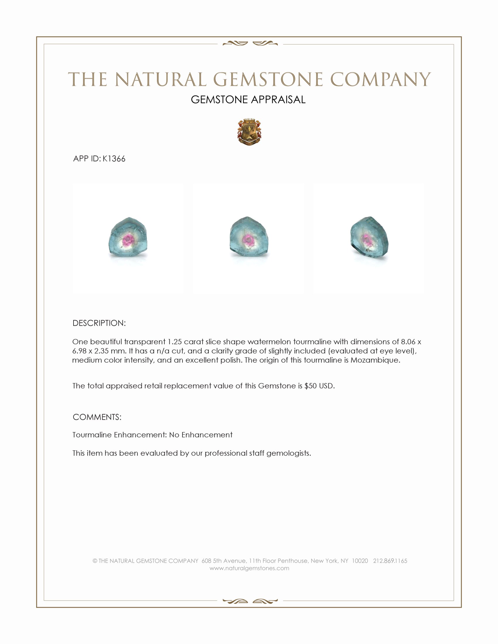 1.25 Ct. Tourmaline from Mozambique